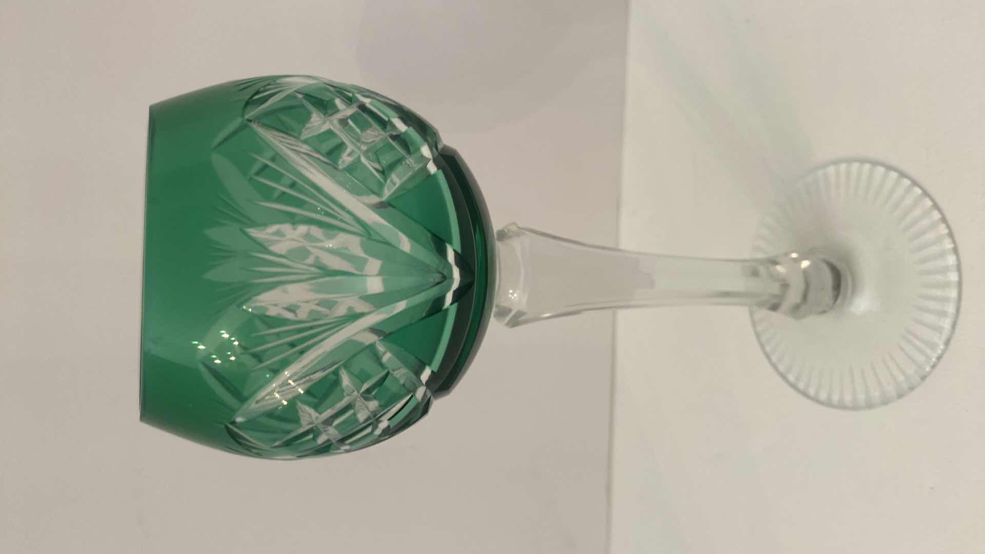 Photo 1 of VINTAGE GREEN CRYSTAL WINE GLASS