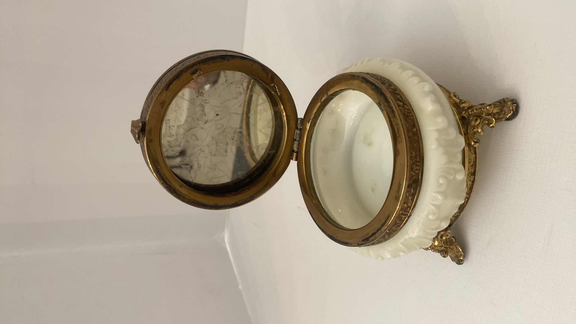 Photo 1 of VINTAGE WAVE CREST GLASS VANITY BOX 4 1/2” x 3 1/2”