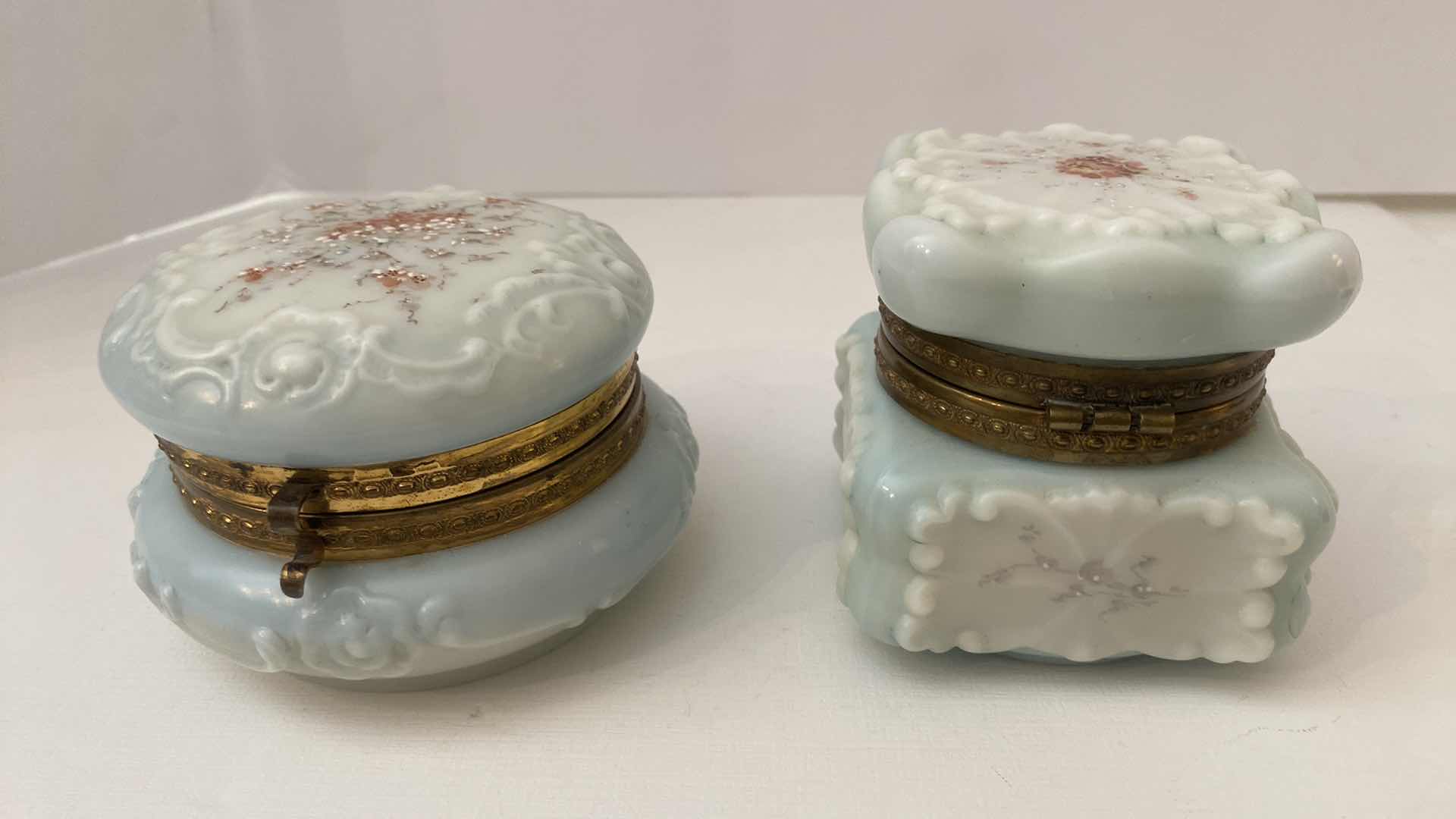 View 1 of ANTIQUE WAVE CREST GLASS VANITY BOXES LARGEST 4 1/2“ x 3 1/2”
