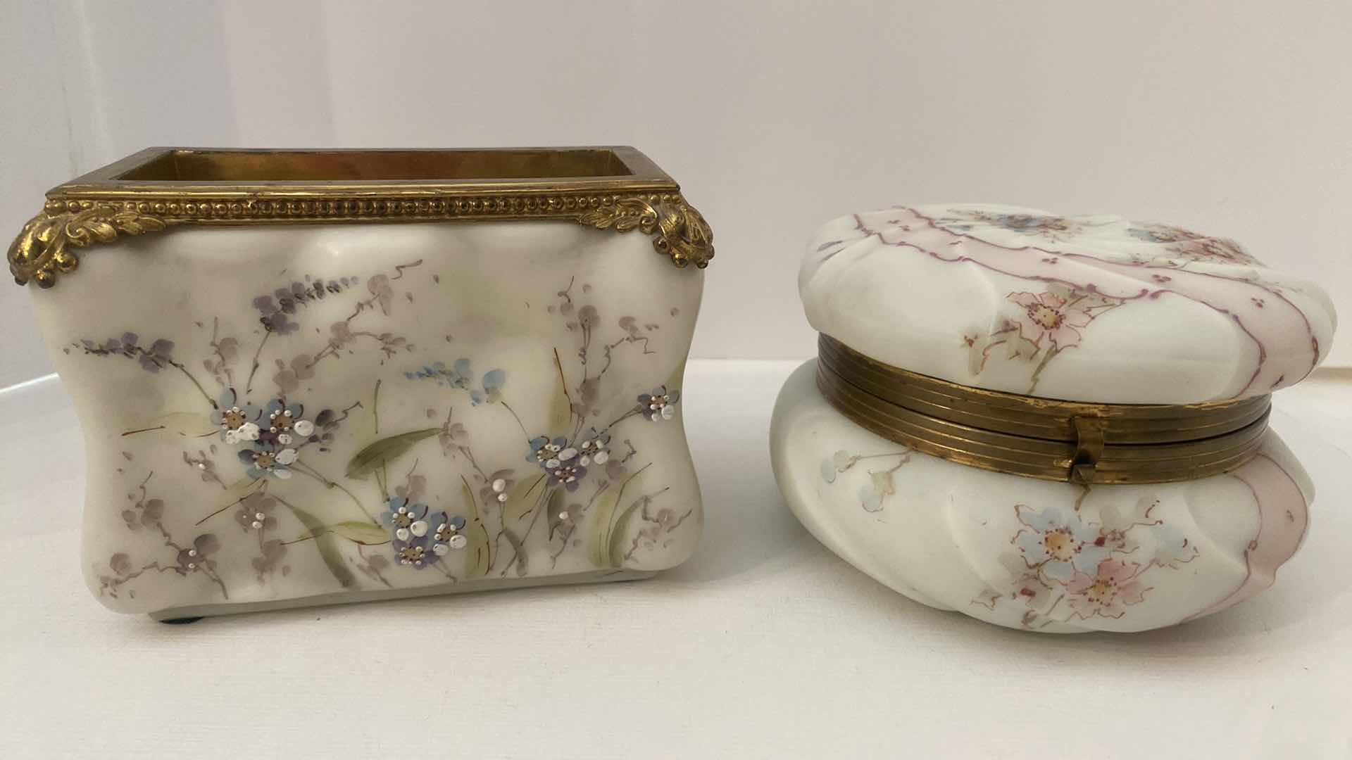 Photo 1 of PAIR OF VINTAGE VANITY GLASS NO MARKS LARGEST 5 1/2” x 4 1/4”