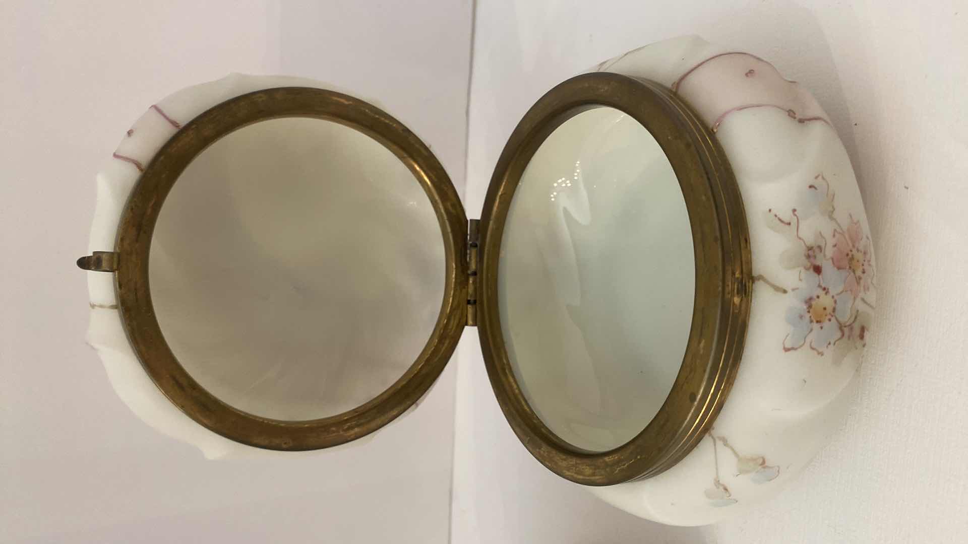 Photo 1 of PAIR OF VINTAGE VANITY GLASS NO MARKS LARGEST 5 1/2” x 4 1/4”