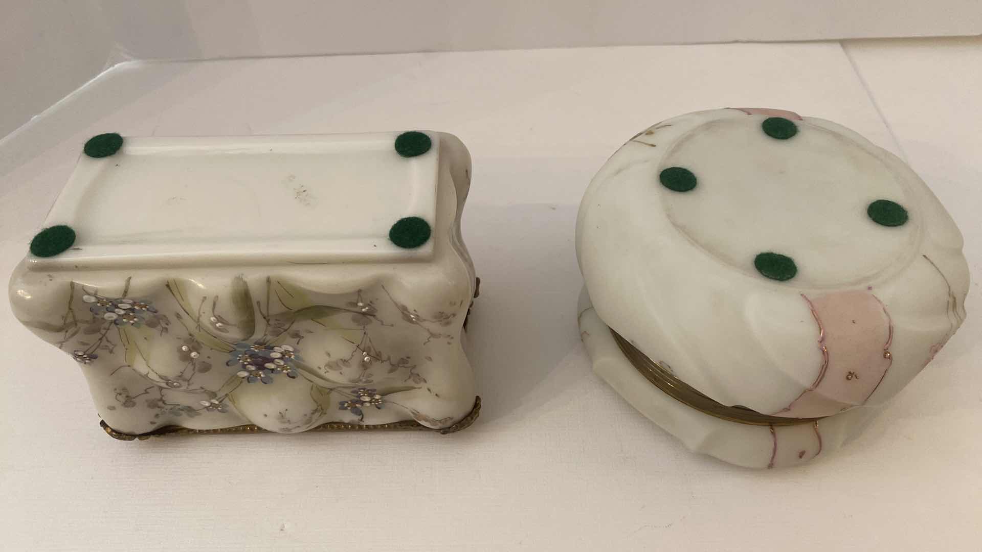 Photo 1 of PAIR OF VINTAGE VANITY GLASS NO MARKS LARGEST 5 1/2” x 4 1/4”