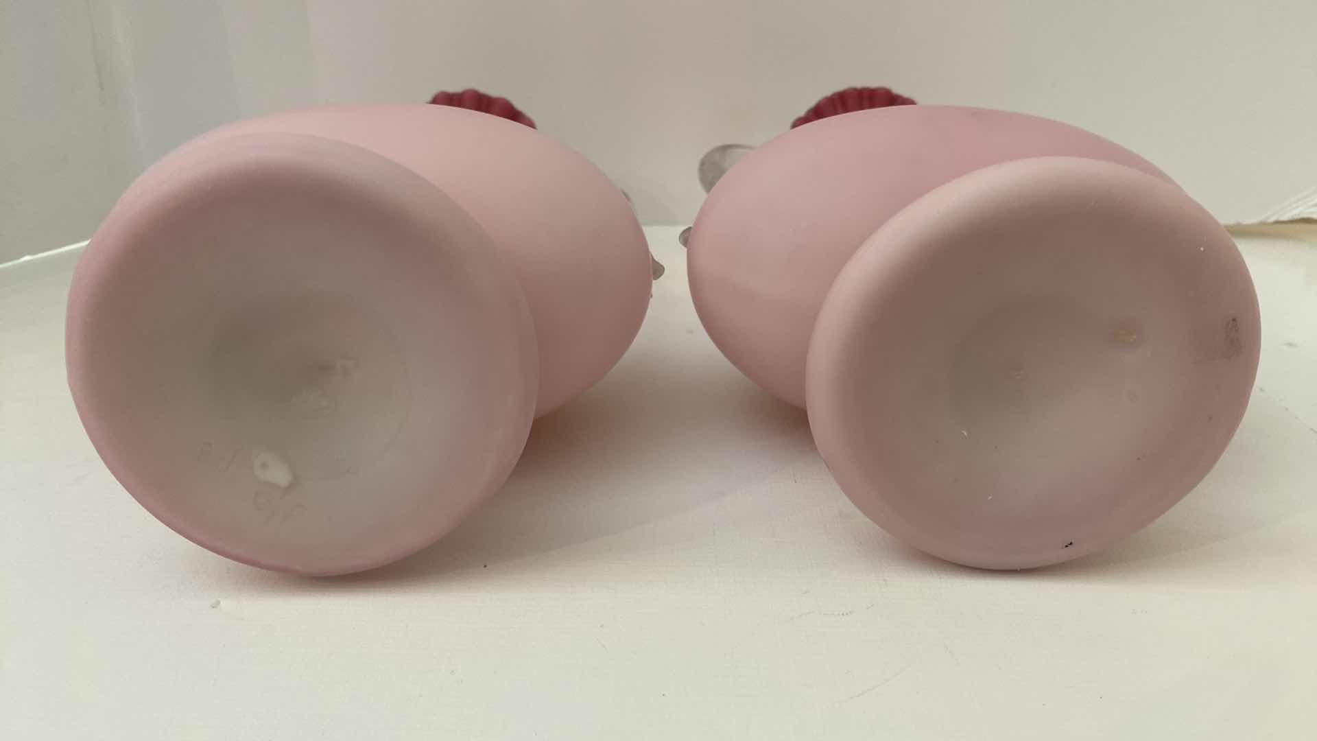 Photo 1 of PAIR OF VICTORIAN CASED SATIN GLASS WITH THORN HANDLE VASES 6“ x 9 3/4” EACH INVOICE FROM 1996