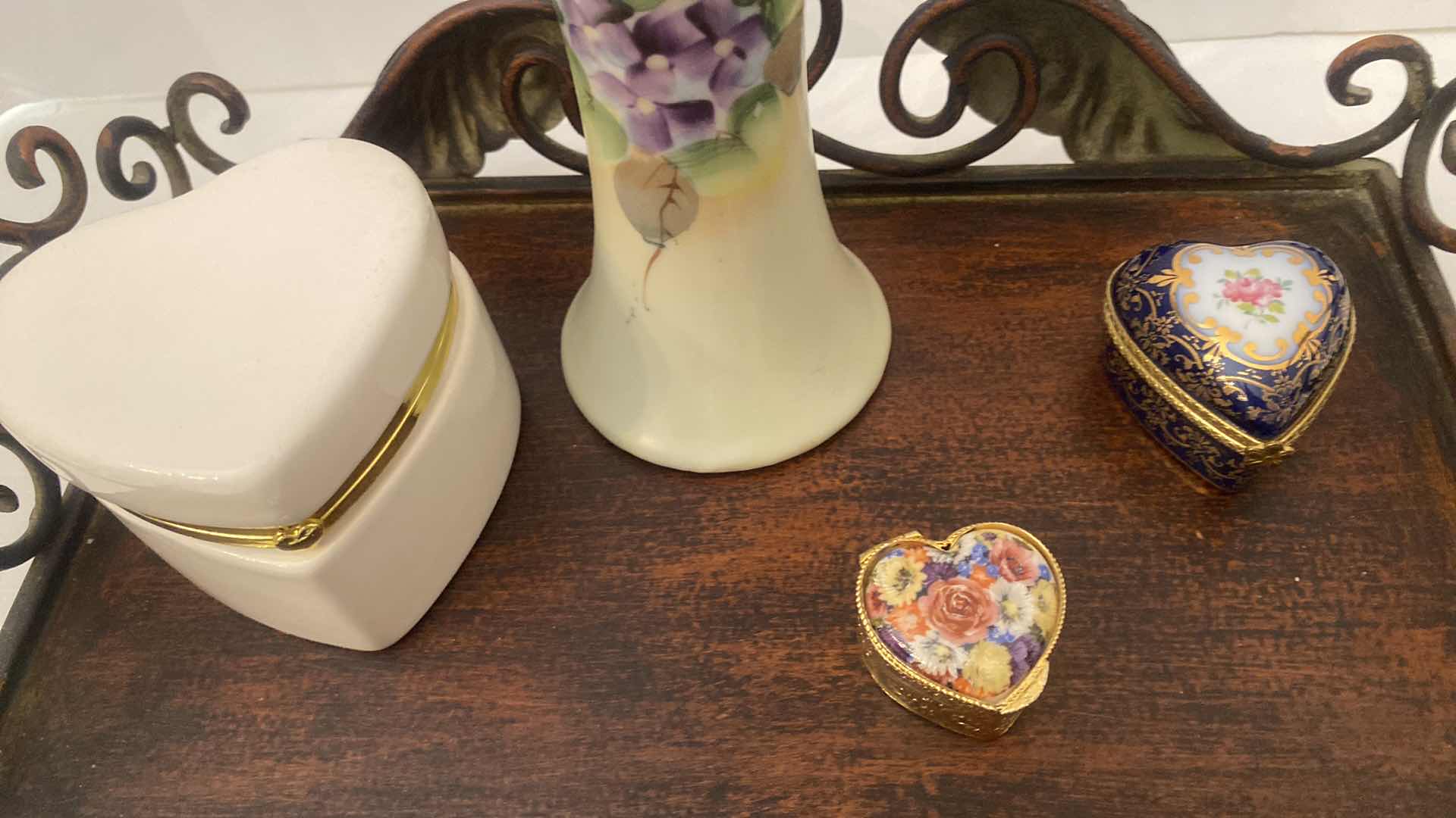 Photo 1 of METAL TRAY WITH PILL BOXES & HAT PIN HOLDER 12” x 7 1/2”