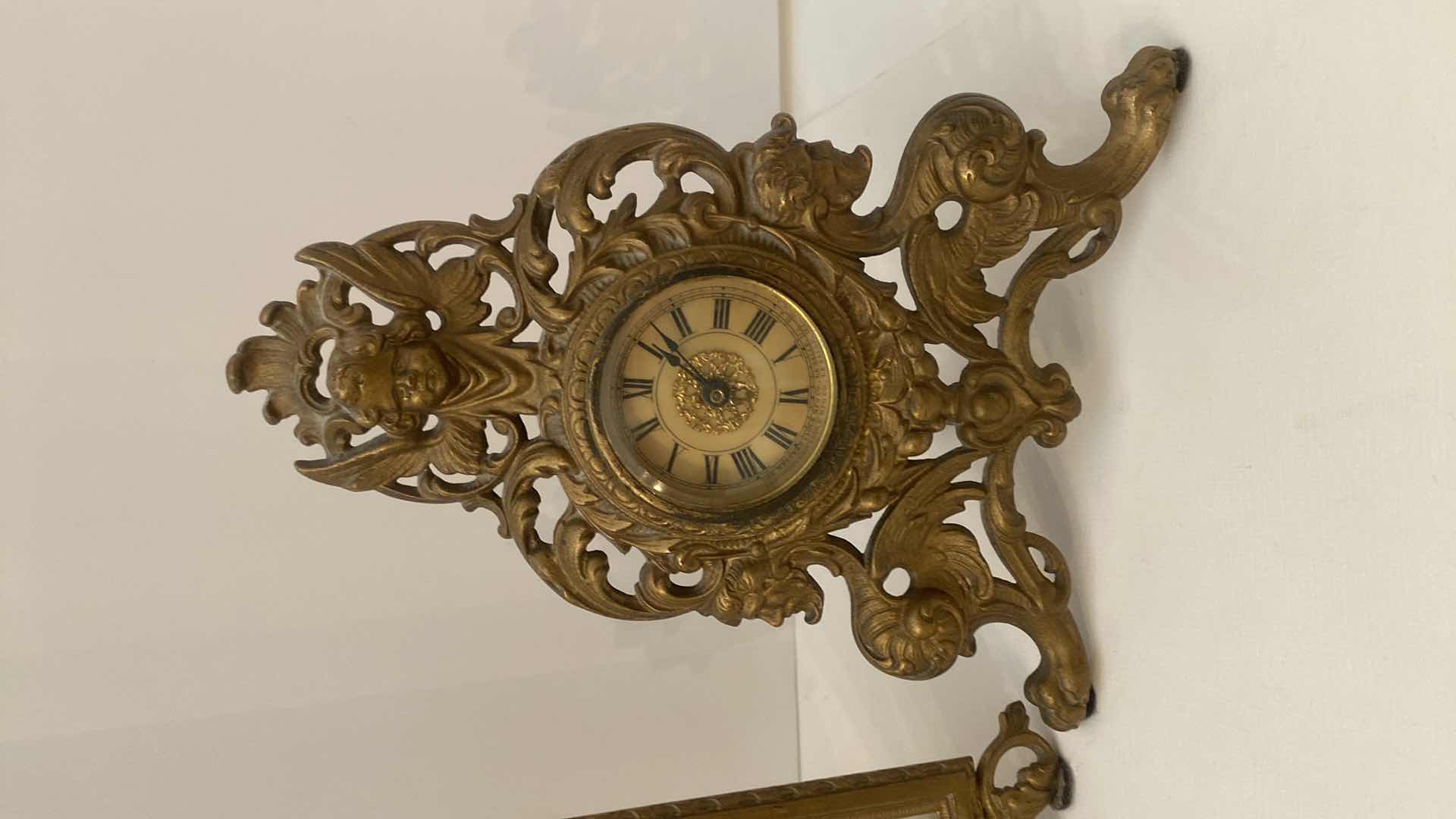 Photo 1 of BRASS PICTURE FRAME & BRASS WESTERN CLOCK CO MANTLE CLOCK 8 1/4” x 10 1/2”