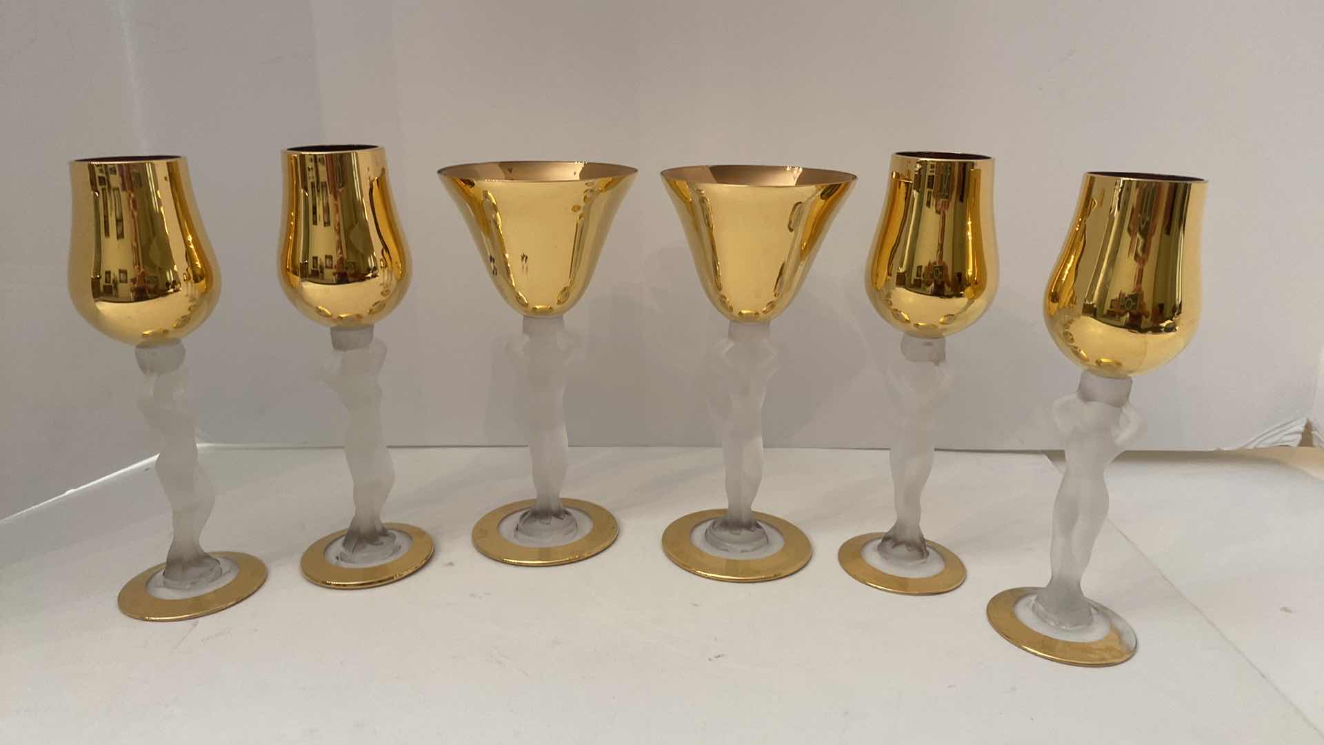 Photo 1 of Set of 6 Bayel Bacchante France Frosted Nude Woman 4 Stem Cordials 6.5” & 2 WINE GLASSES H 6.25”