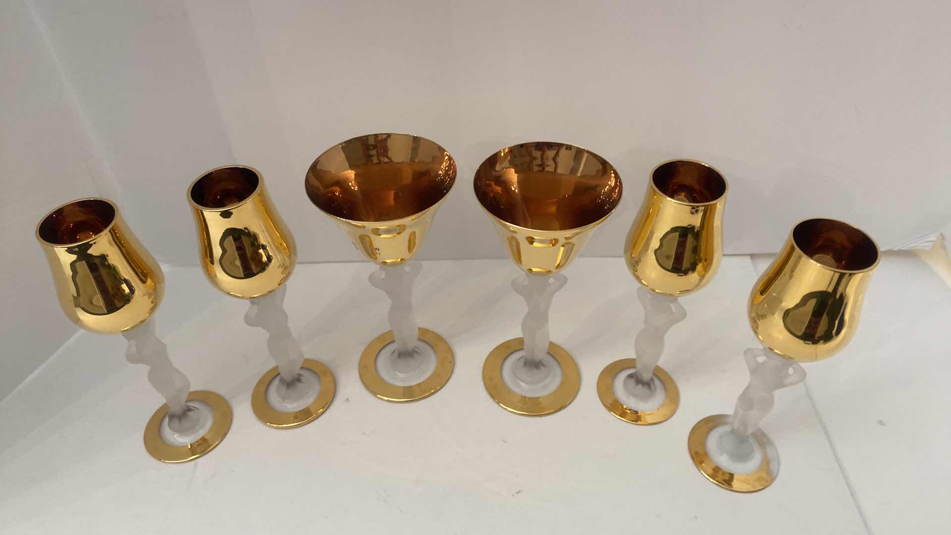 Photo 2 of Set of 6 Bayel Bacchante France Frosted Nude Woman 4 Stem Cordials 6.5” & 2 WINE GLASSES H 6.25”