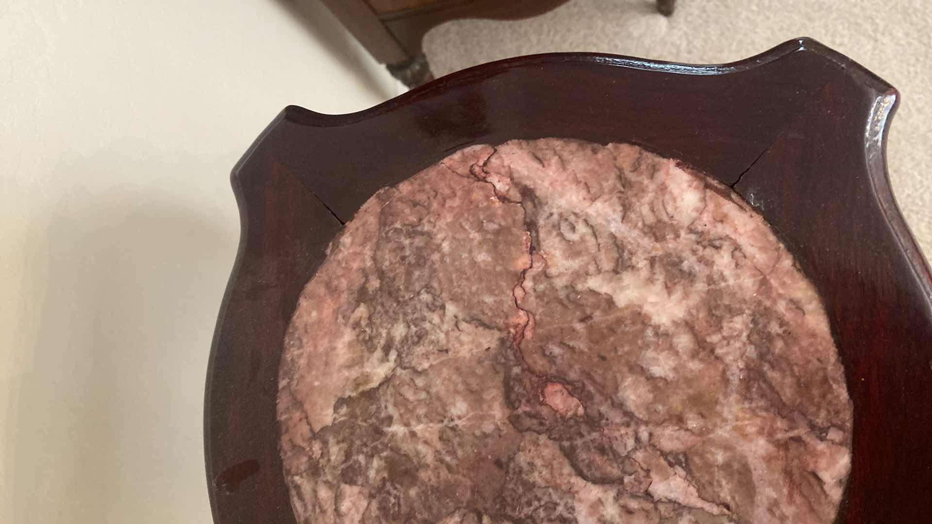 Photo 1 of WOOD PLANT STAND WITH MARBLE INSET BALL & CLAW LEGS 13“ x 13“ x 32 1/2“