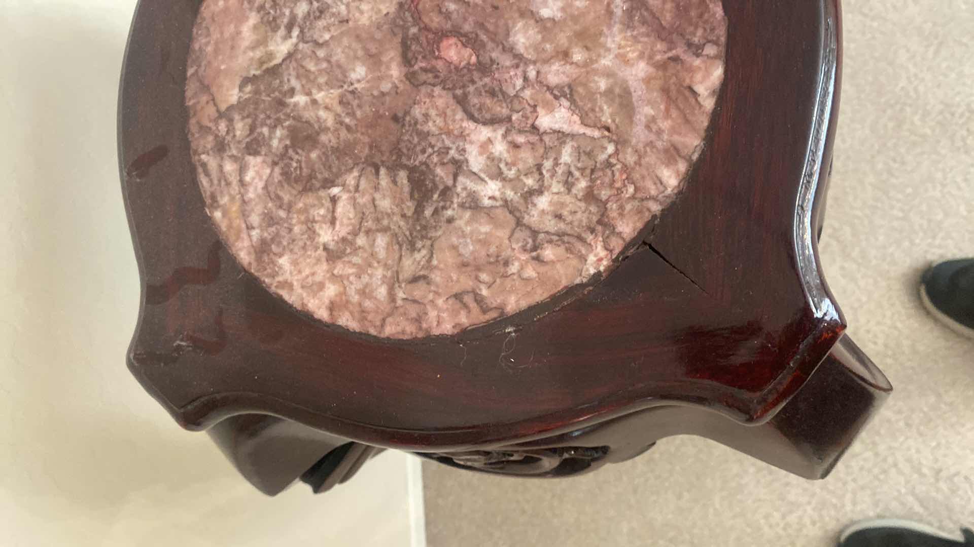 Photo 1 of WOOD PLANT STAND WITH MARBLE INSET BALL & CLAW LEGS 13“ x 13“ x 32 1/2“