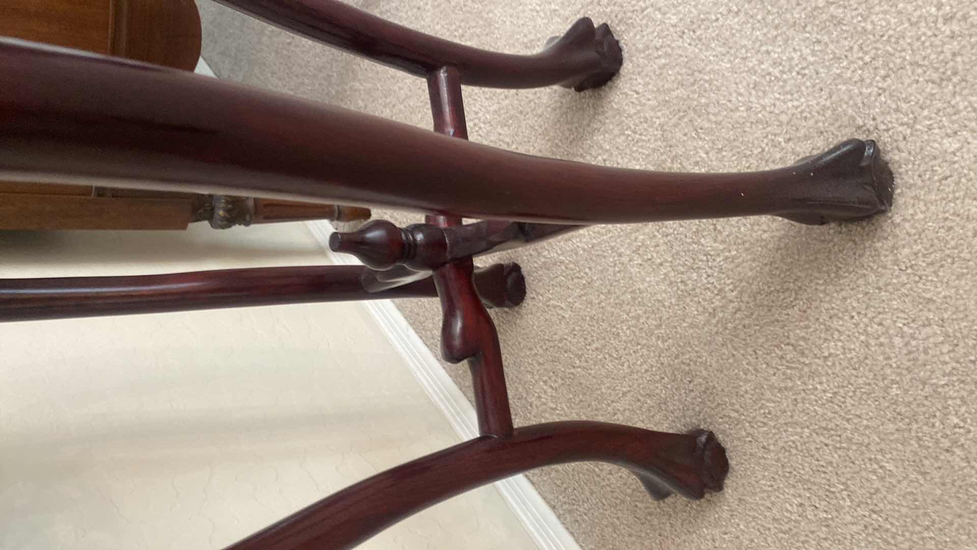 Photo 1 of WOOD PLANT STAND WITH MARBLE INSET BALL & CLAW LEGS 13“ x 13“ x 32 1/2“