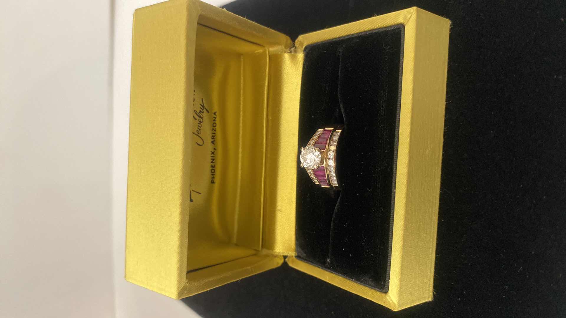 Photo 1 of LADIES JEWELRY - 14K GOLD RING WITH GEMSTONES RUBY & DIAMOND APPROX SIZE 4 1/2 to 5 1/2