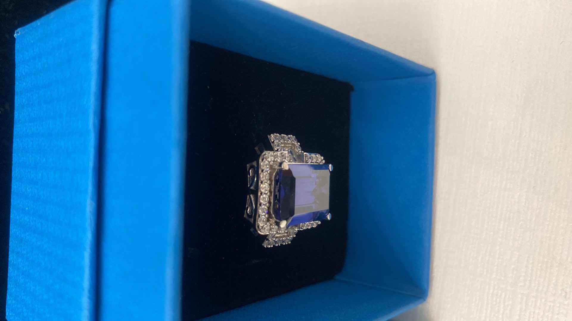 Photo 1 of LADIES JEWELRY - SIZE 8 - JTV 925 SILVER RINGS WITH LAB CREATED EMERALD & BLUE & WHITE CZ