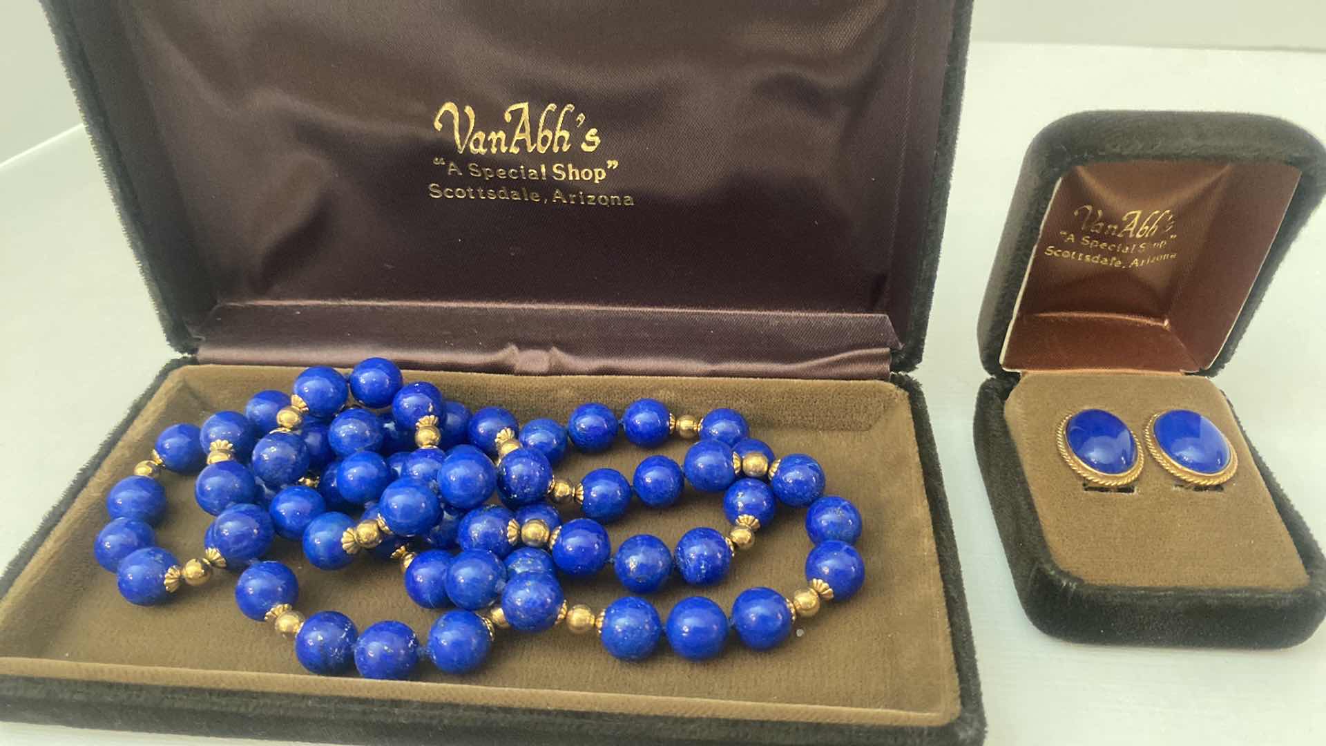 Photo 1 of VINTAGE 1980’s LADIES JEWELRY LAPIS LAZULI BEAD NECKLACE 16” & MATCHING EARRINGS, ORIGINALLY $1500 FROM VAN ABH’s SCOTTSDALE, AZ
