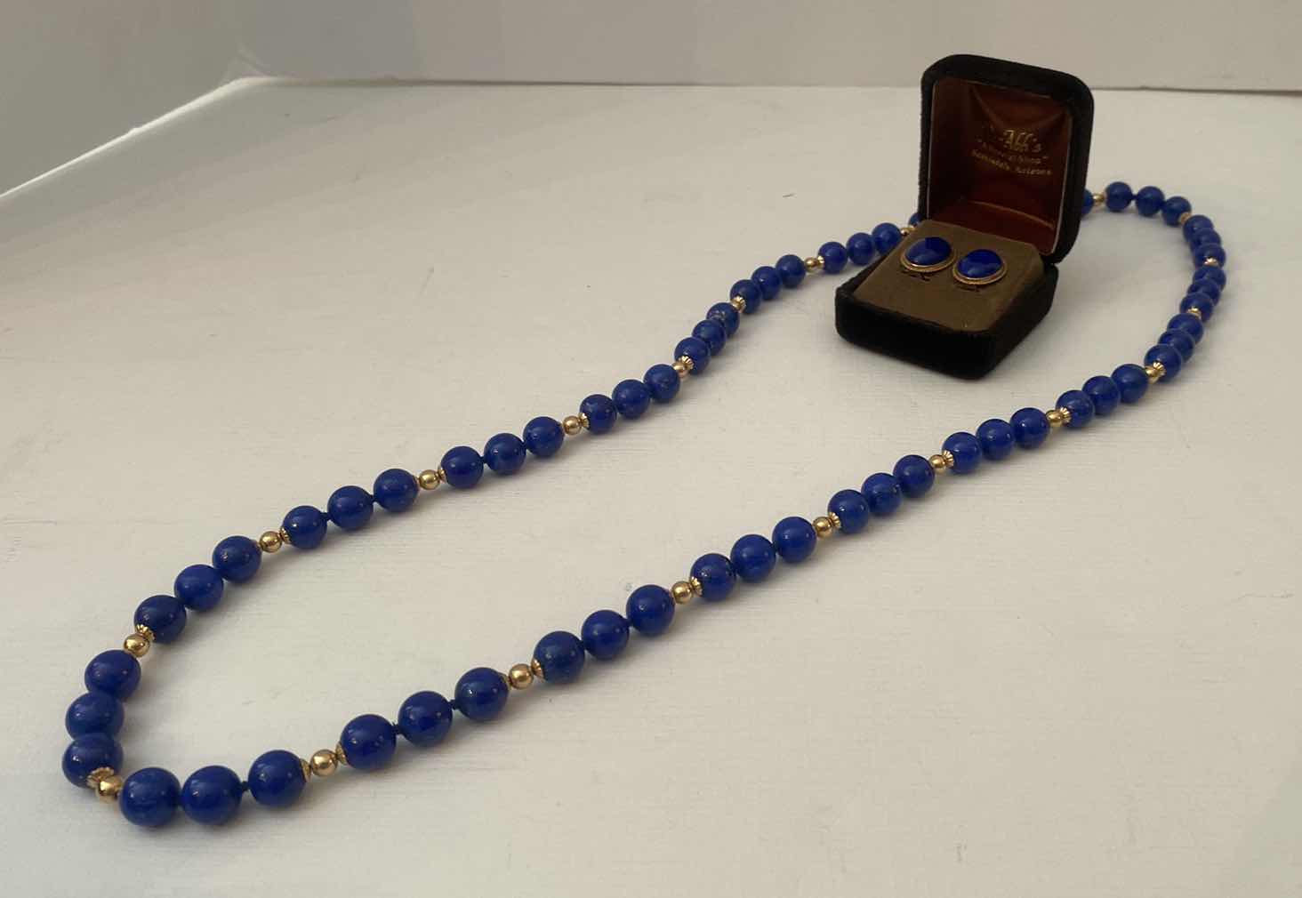 Photo 1 of VINTAGE 1980’s LADIES JEWELRY LAPIS LAZULI BEAD NECKLACE 16” & MATCHING EARRINGS, ORIGINALLY $1500 FROM VAN ABH’s SCOTTSDALE, AZ