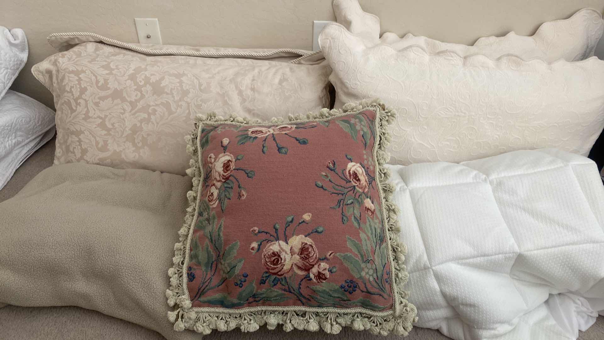 Photo 1 of 4 KING CREAM SHAMS WITH PILLOWS, KING SHEETS, BLANKET & MATTRESS PAD