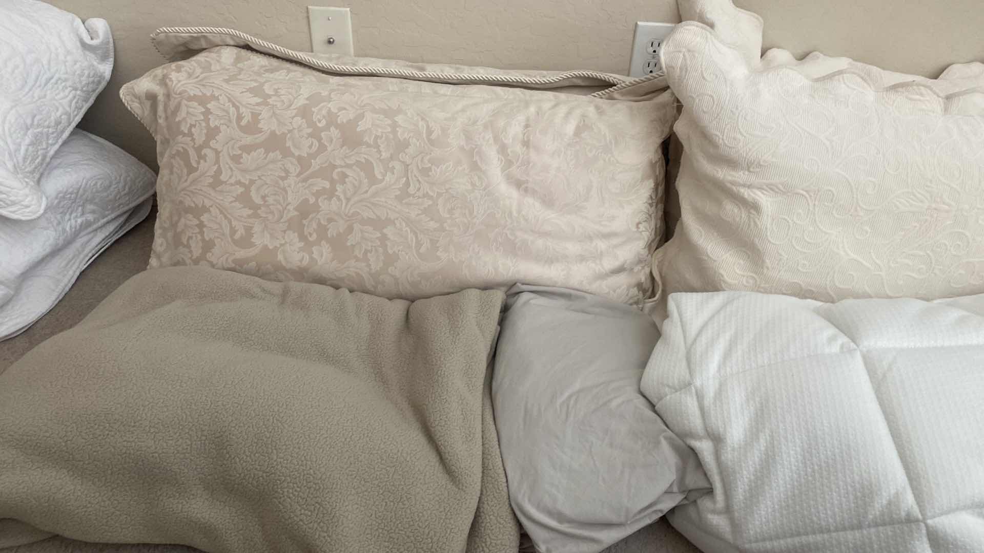 Photo 1 of 4 KING CREAM SHAMS WITH PILLOWS, KING SHEETS, BLANKET & MATTRESS PAD