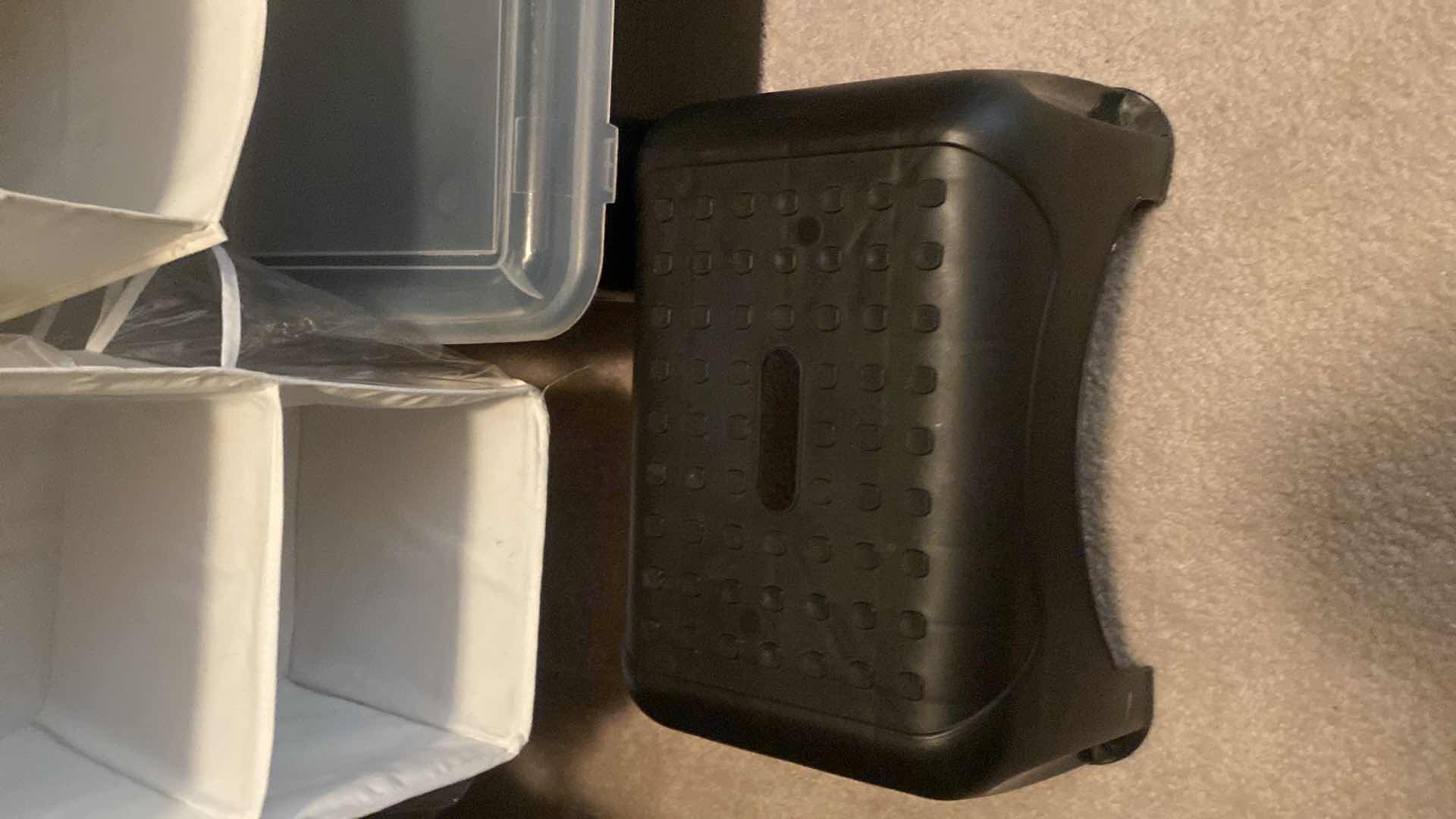 Photo 1 of HANGING STORAGE L, PLASTIC BIN & STEP STOOL