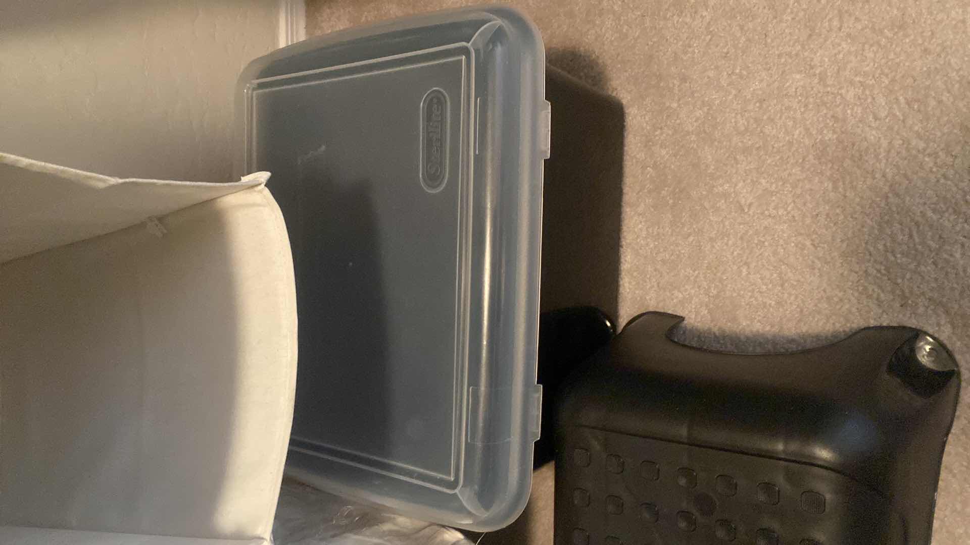 Photo 1 of HANGING STORAGE L, PLASTIC BIN & STEP STOOL