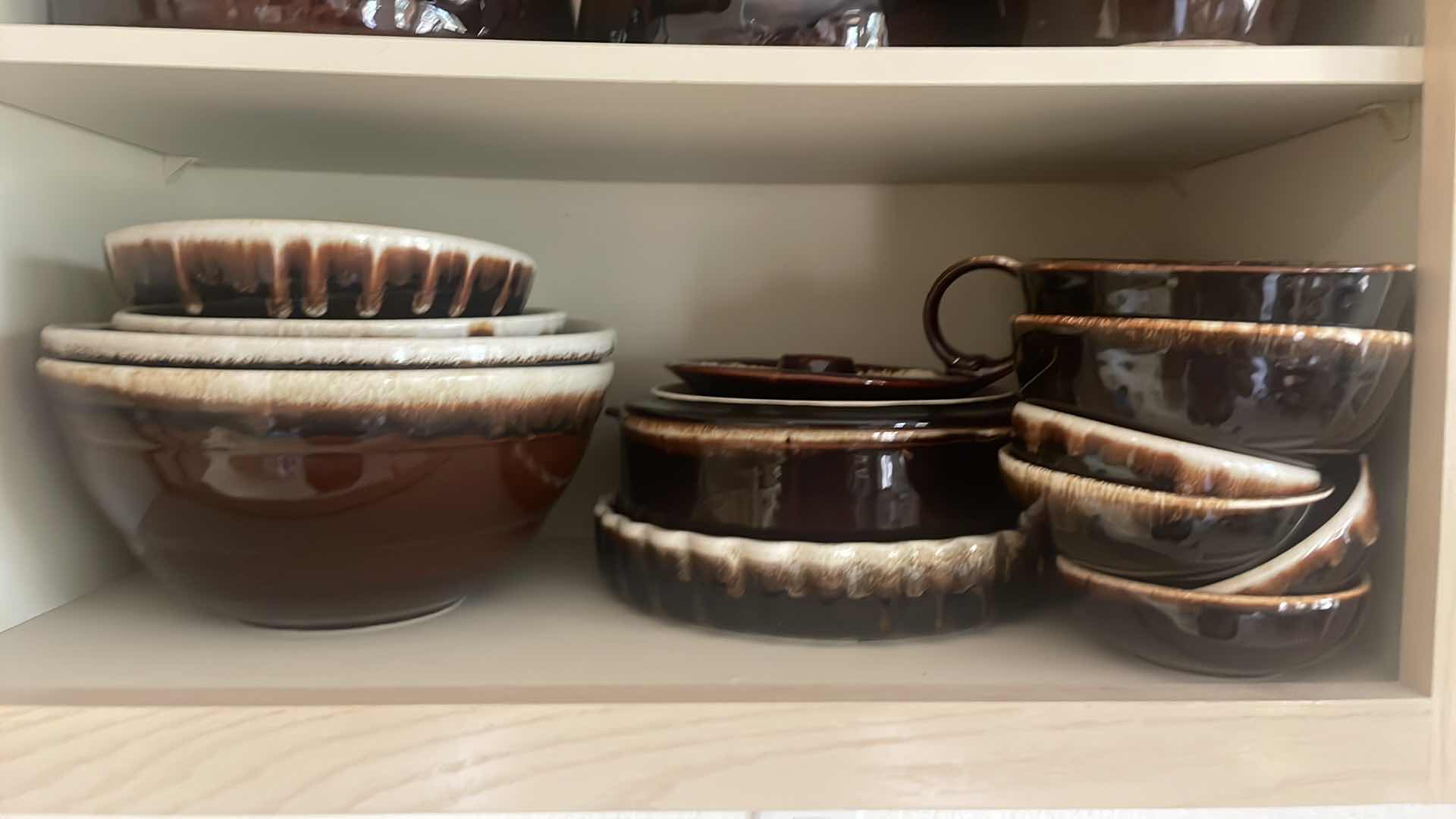 Photo 1 of CONTENTS OF KITCHEN CABINET -VINTAGE PFALTZGRAFF BROWN DRIP STONEWARE - 25 PIECES  BOWLS & SERVEWARE