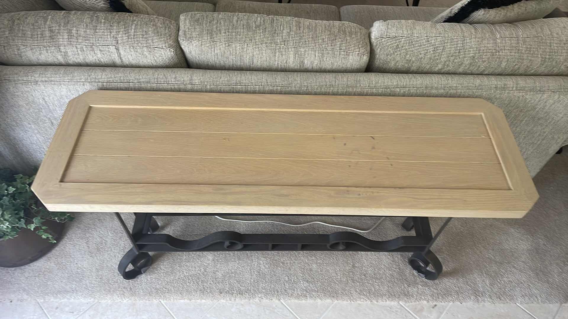 Photo 1 of CONSOLE TABLE W WOOD TOP & WROUGHT IRON BASE  55"x17" H28"