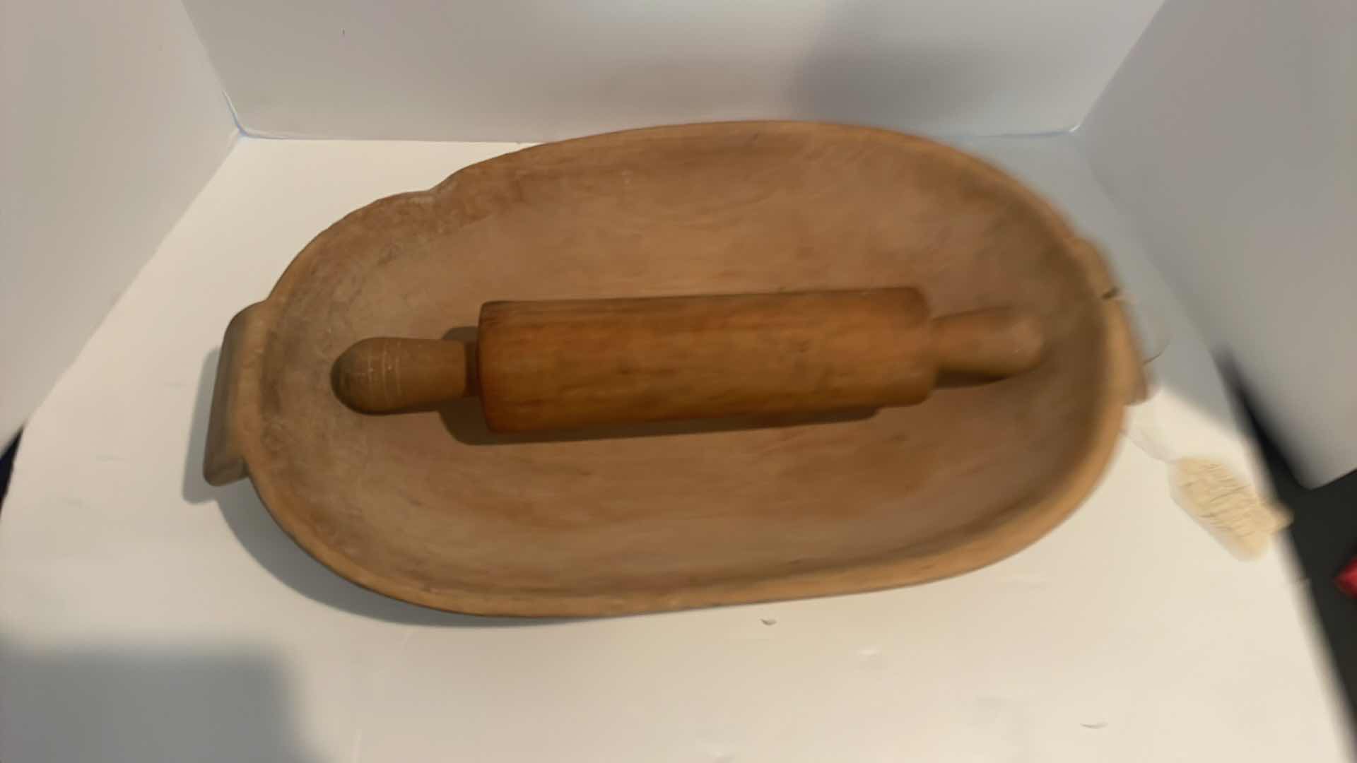 Photo 1 of ANTIQUE HANDMADE MAPLE DOUGH BOWL 20” AND ROLLING PIN 15”