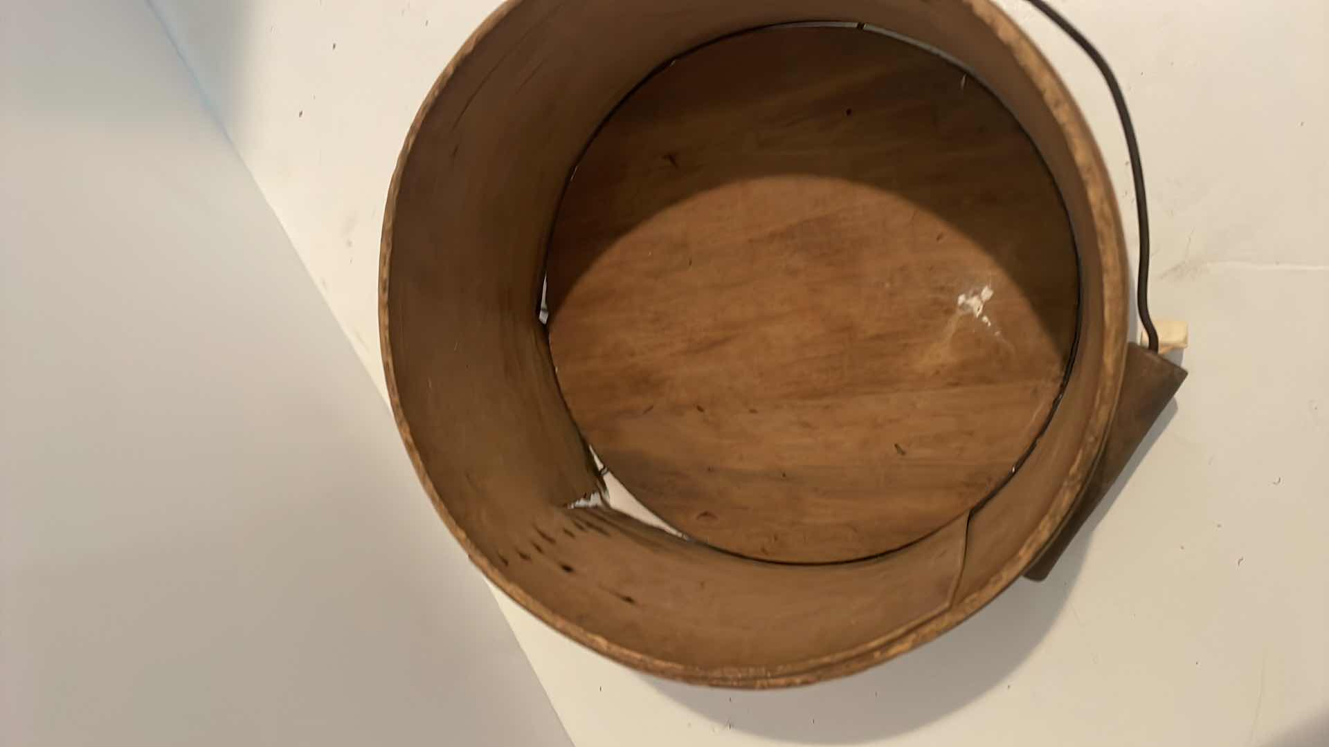 Photo 1 of ANTIQUE WOODEN GRAIN STORAGE WITH HANDLE 7”