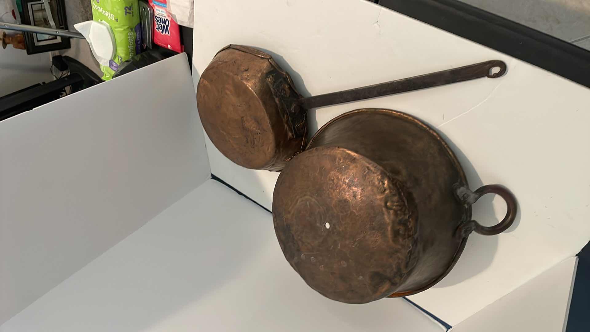 Photo 1 of ANTIQUE COPPER POTS 10” and 12”