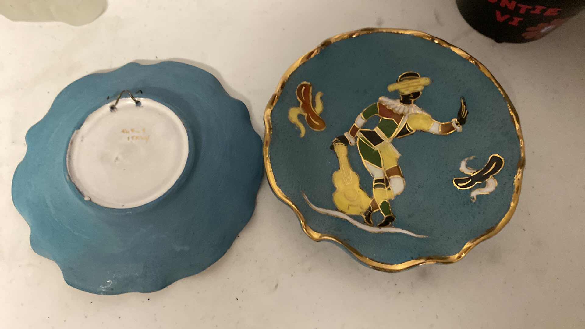 Photo 1 of 2 WALL GOLD RIMMED PLATES FROM ITALY 6” VASE AND GLASS BIRD