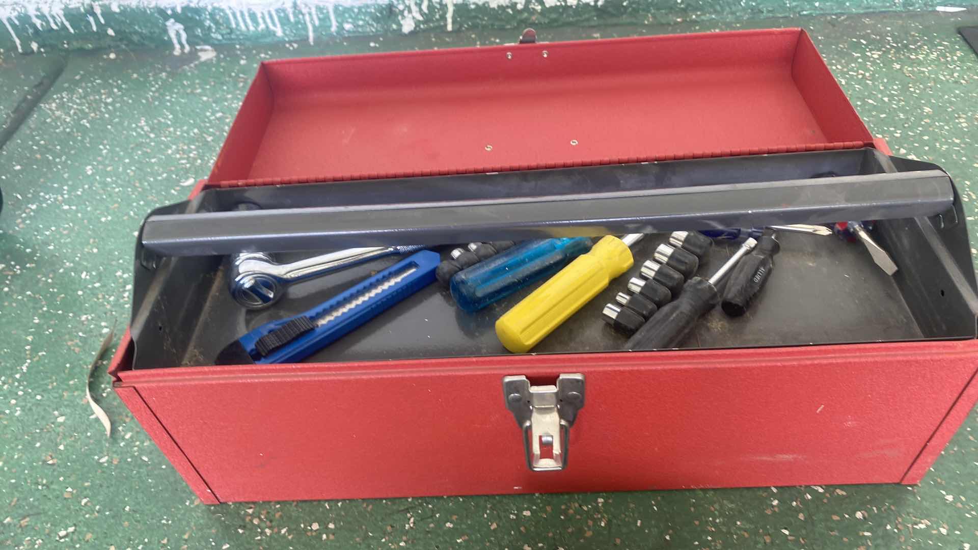 Photo 1 of METAL TOOL BOX WITH HAND TOOLS & BLACK & DECKER JIG SAW