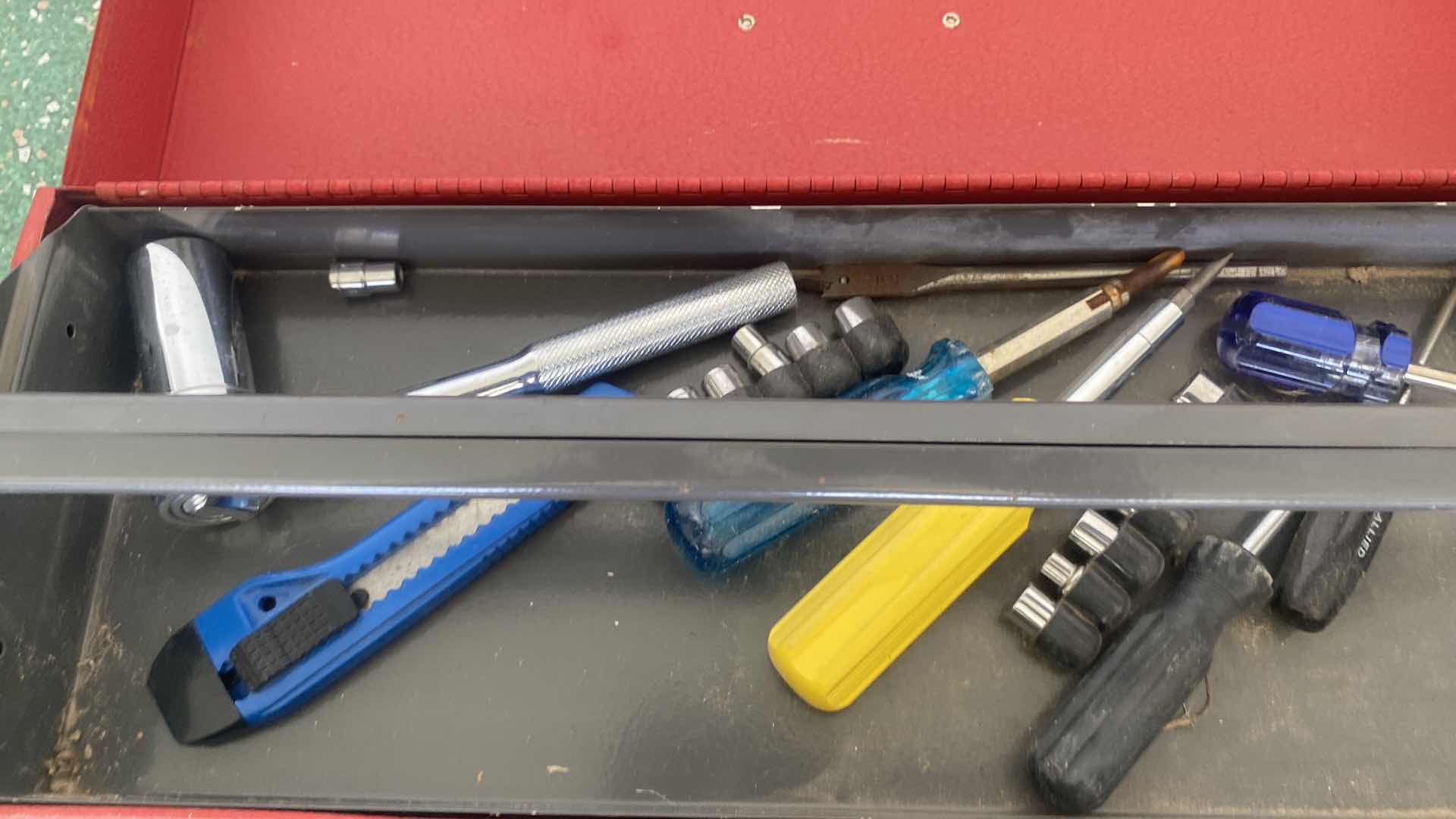 Photo 1 of METAL TOOL BOX WITH HAND TOOLS & BLACK & DECKER JIG SAW