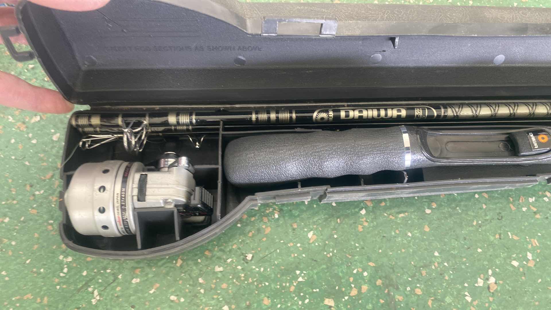 Photo 1 of 2-DAIWA MINI CAST FISHING POLES IN CASE, PLANO TACKLE & PLASTIC OWL (0wl is missing stopper on bottom)