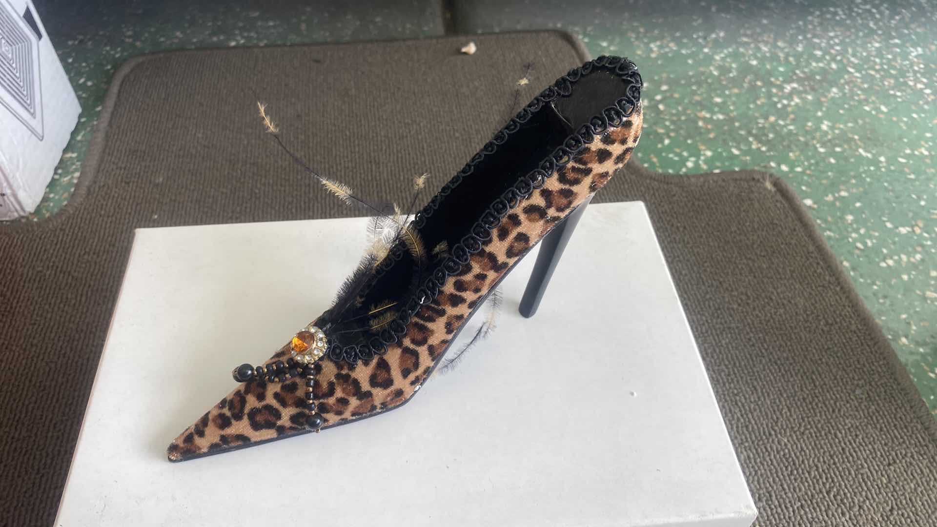 Photo 1 of MINIATURE LEOPARD PRINT HIGH HEEL SHOE 7 1/2“ IN BOX