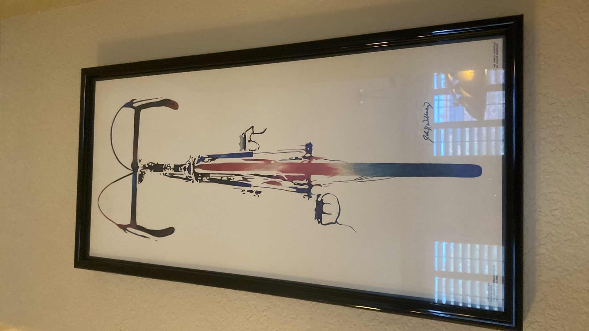 Photo 1 of FRAMED BICYCLE WATERCOLOR PRINT SIGNED ARTWORK 12” x 23 1/2”