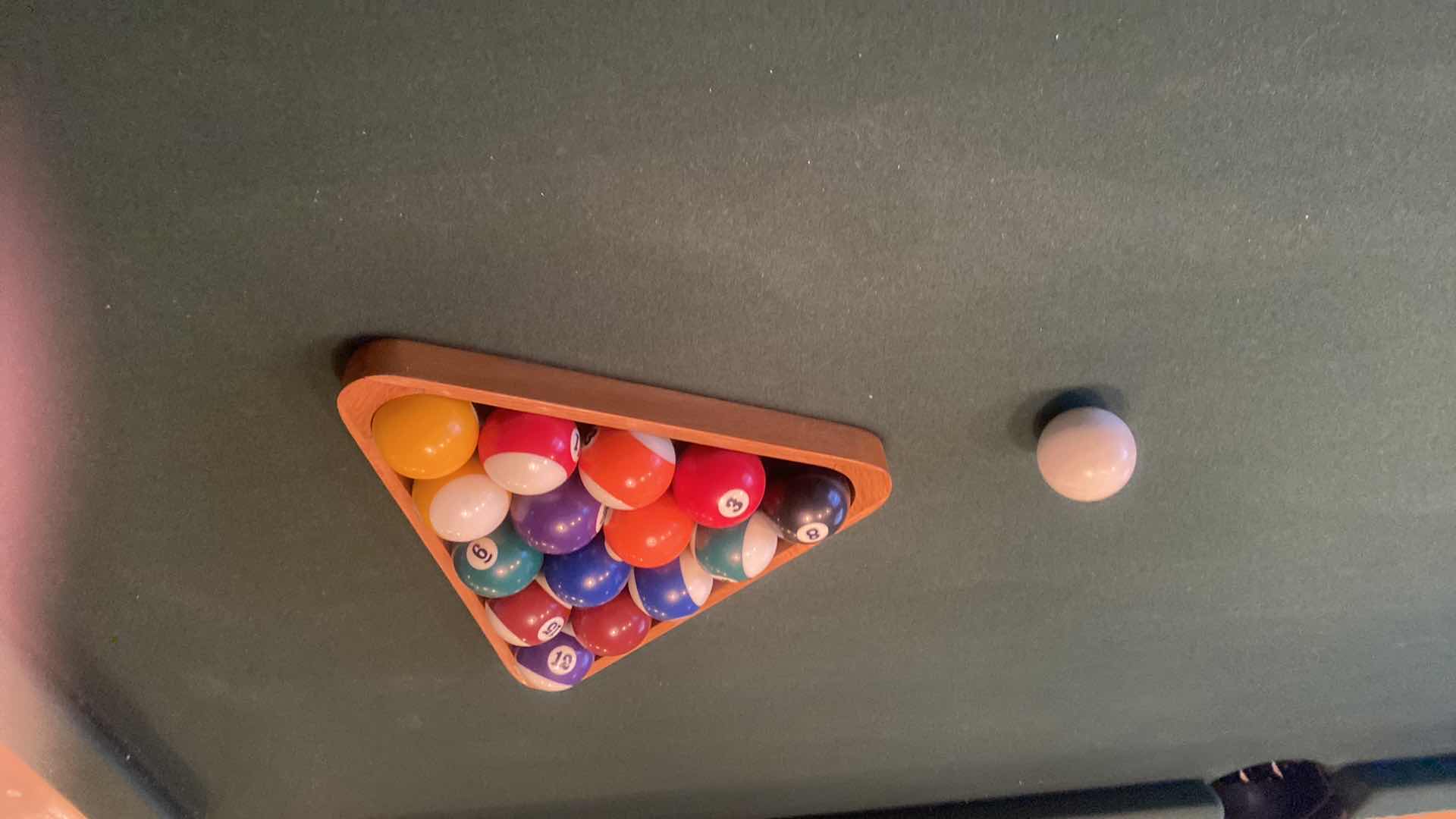 Photo 1 of CUSTOM GOLDEN WEST BILLIARDS MFG. BELLINGTON SOLID OAK POOL TABLE WITH BALLS & RACK 88 1/4” x 49“ H 31”