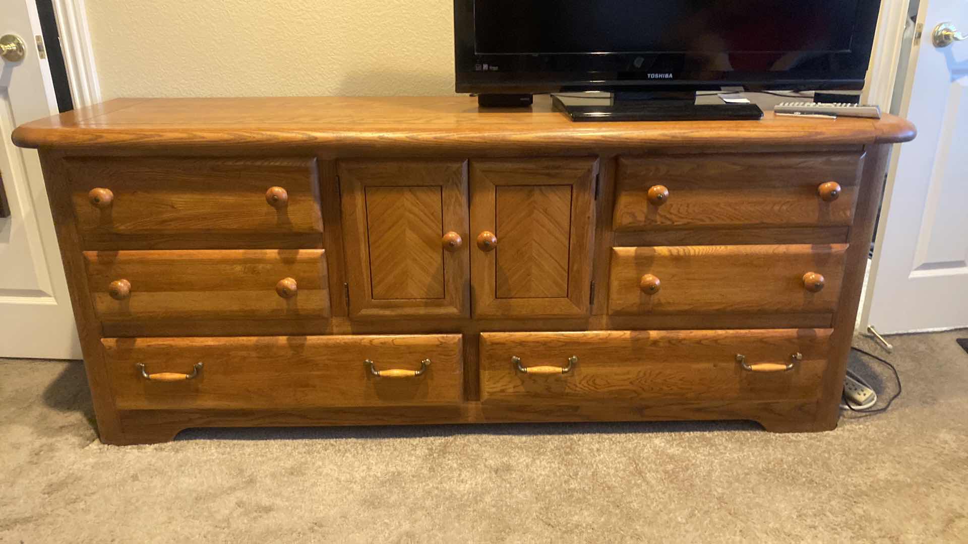 Photo 1 of HEAVY OAK 8 DRAWER DRESSER 75” x 20 1/2” H30 1/2”