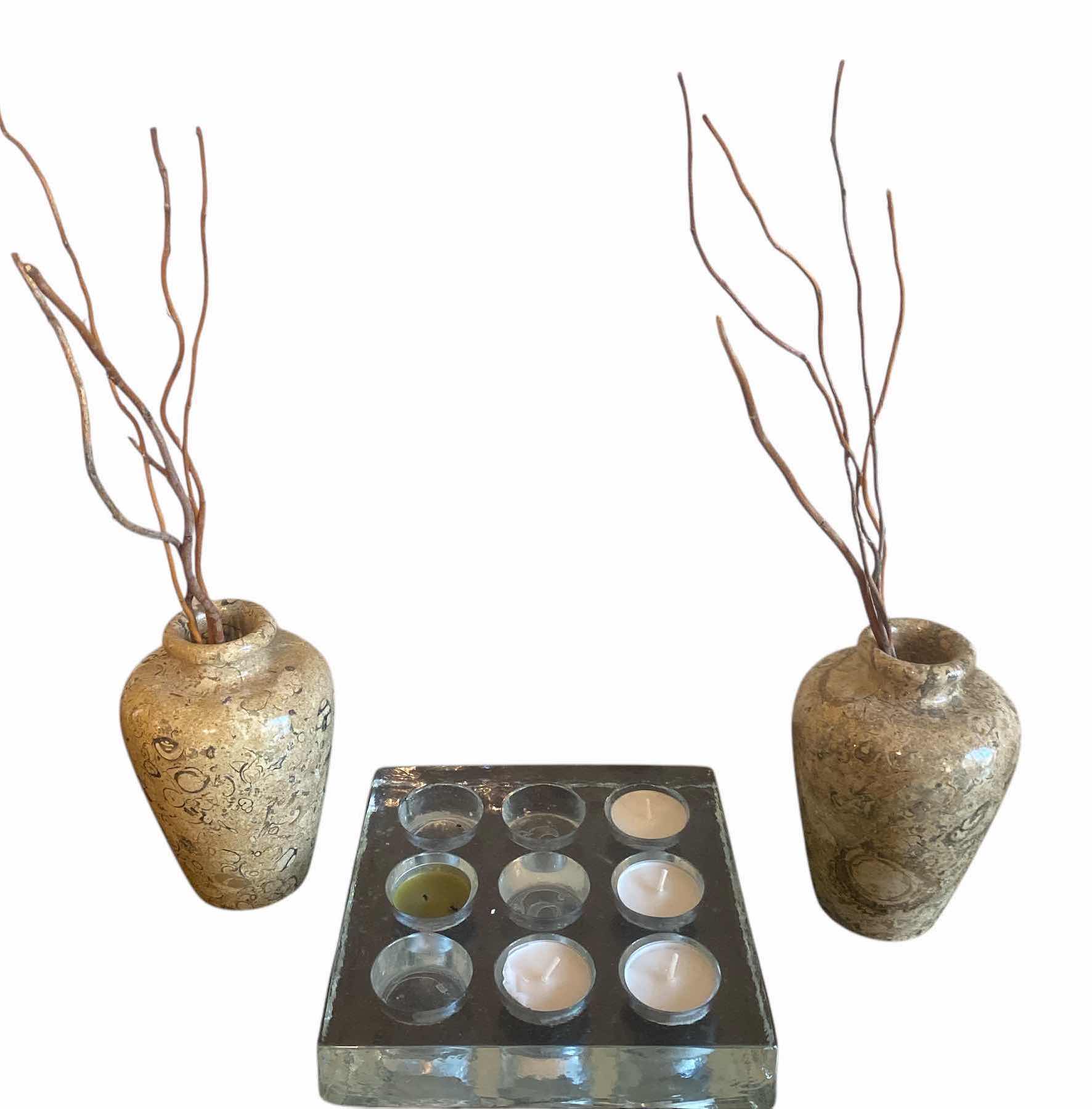 Photo 1 of 2 MARBLE VASES H6” & GLASS VOTIVE HOLDER