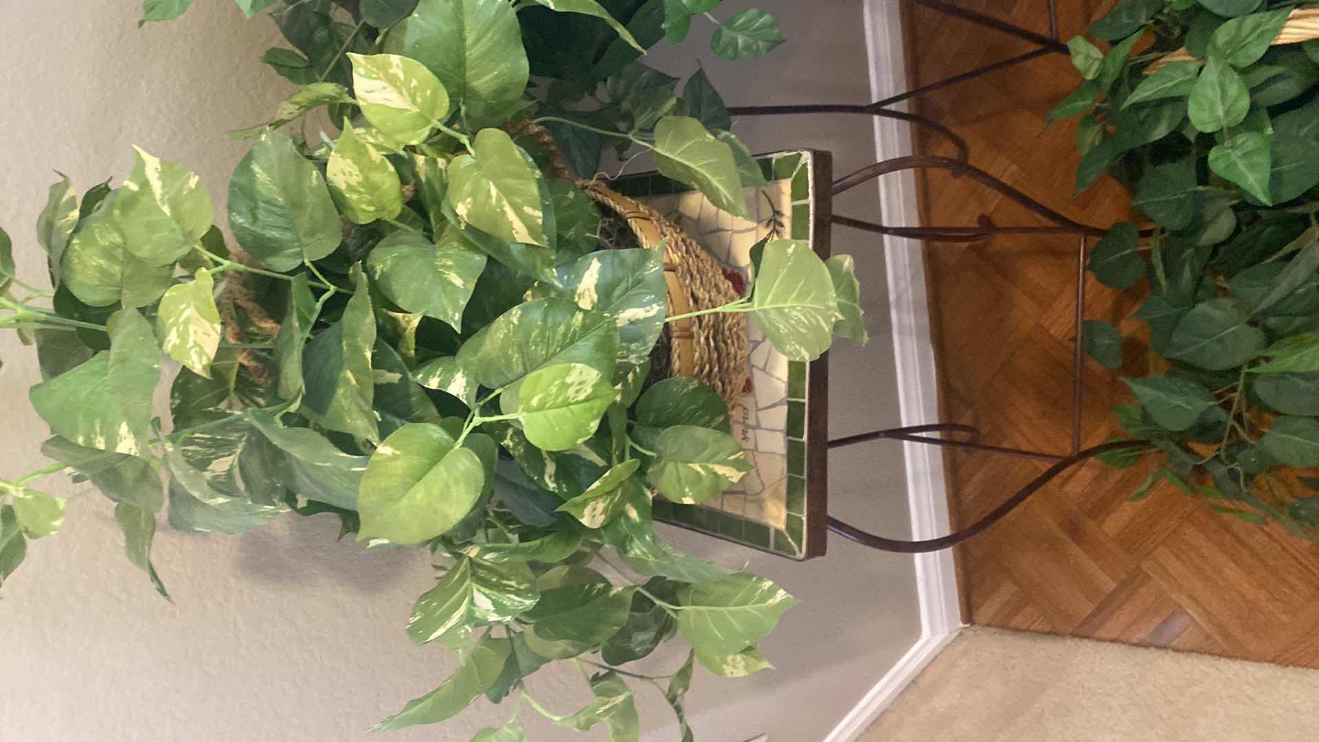 Photo 2 of 2 PLANT STANDS WITH TILE TOPS & 3 PLANTS STAND IS 12” x 12” H29”