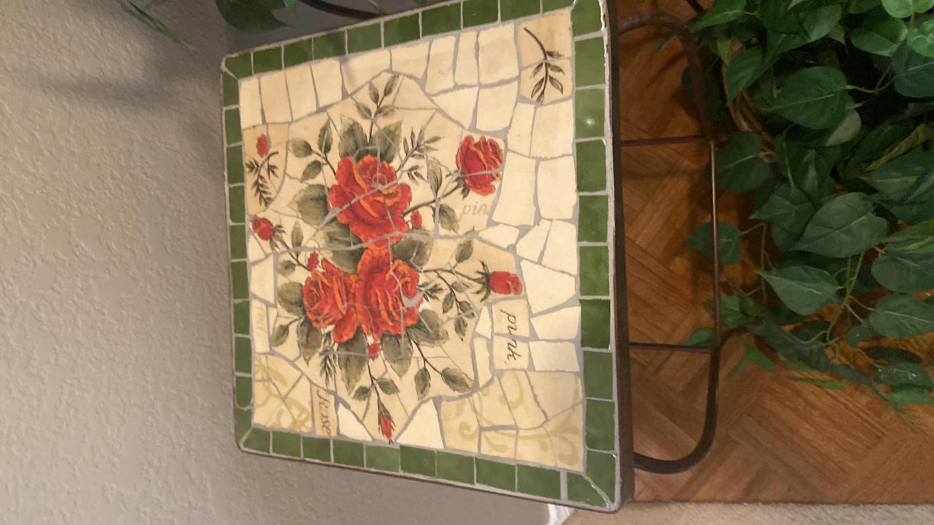 Photo 3 of 2 PLANT STANDS WITH TILE TOPS & 3 PLANTS STAND IS 12” x 12” H29”