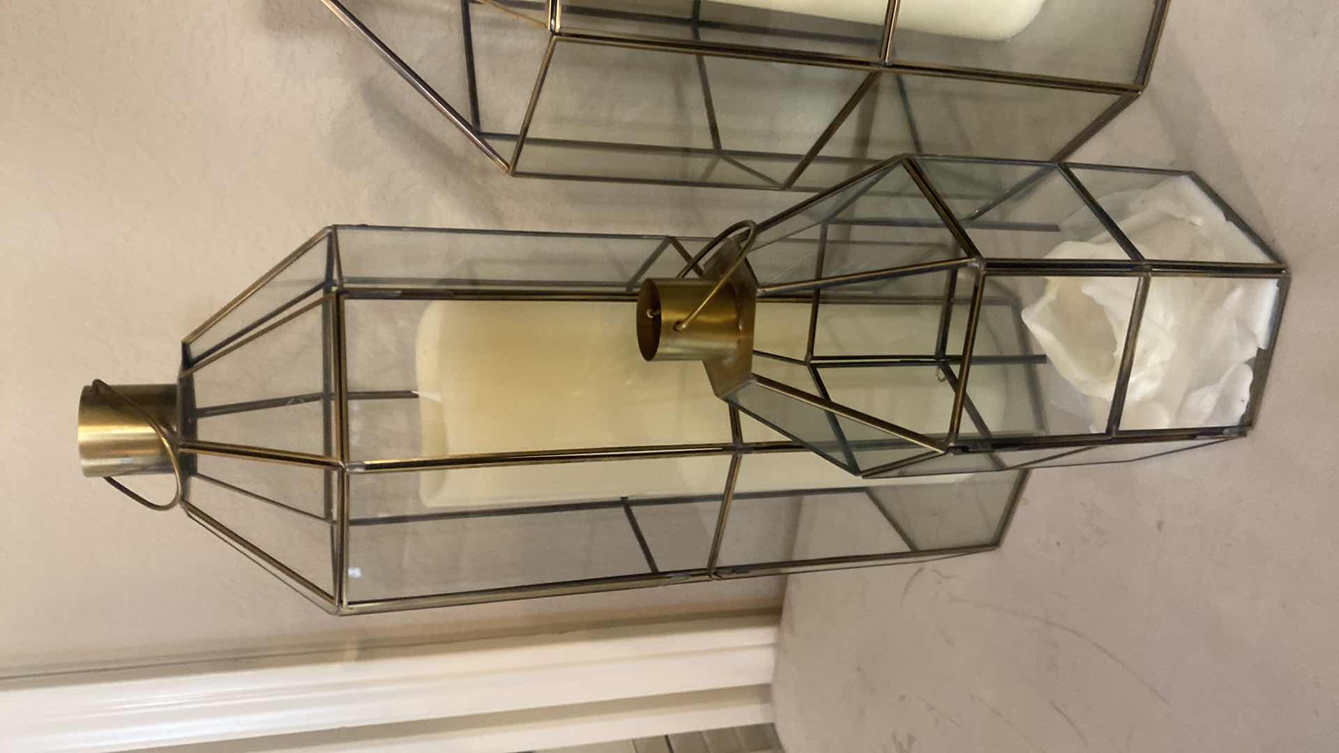 Photo 3 of 3 GLASS CANDLE LANTERNS WITH 2 FLAMELESS CANDLES LARGEST 7” X 17”
