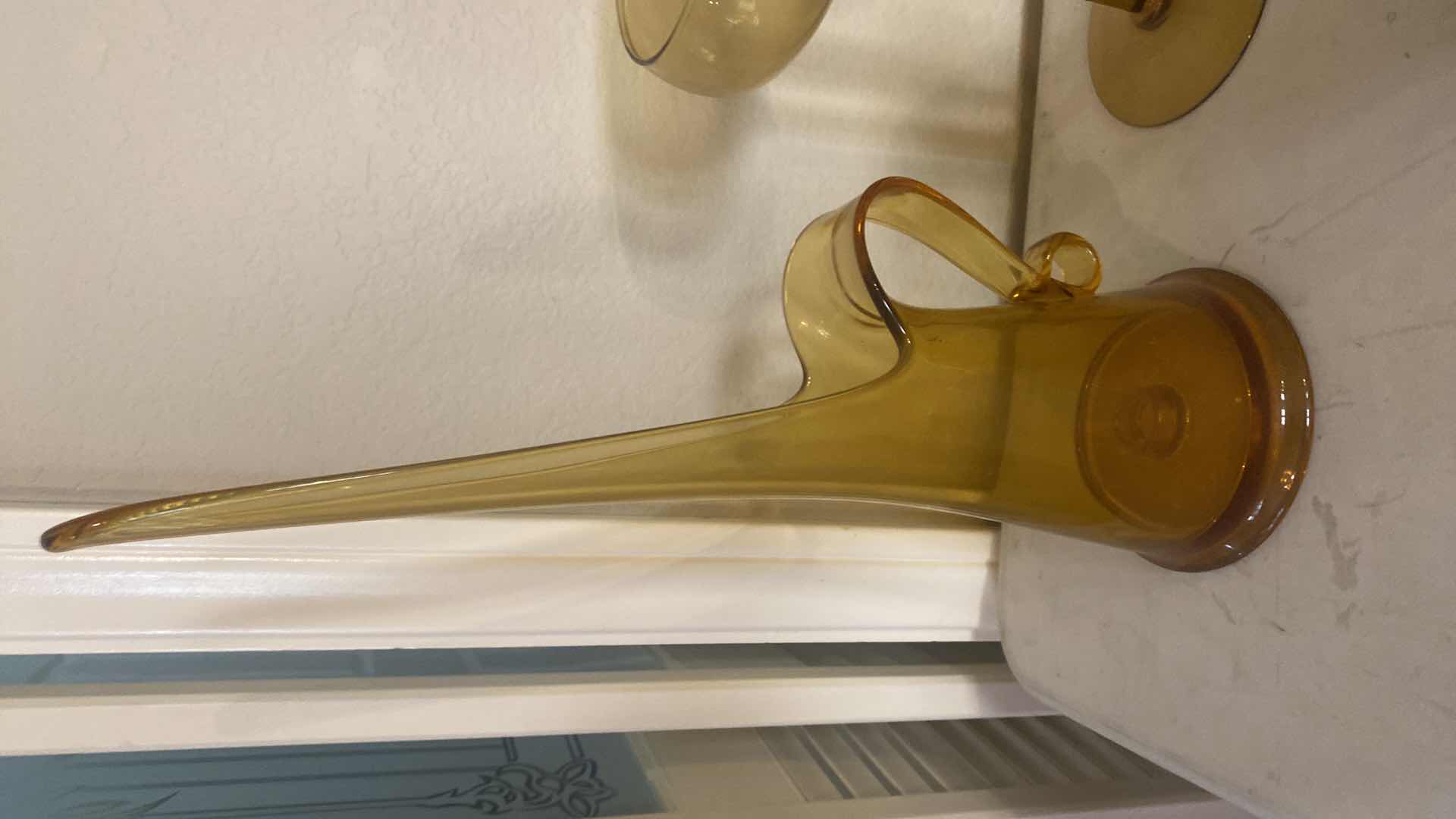 Photo 1 of 3 - AMBER GLASS VASE, PITCHER & TALL GLASS H17”