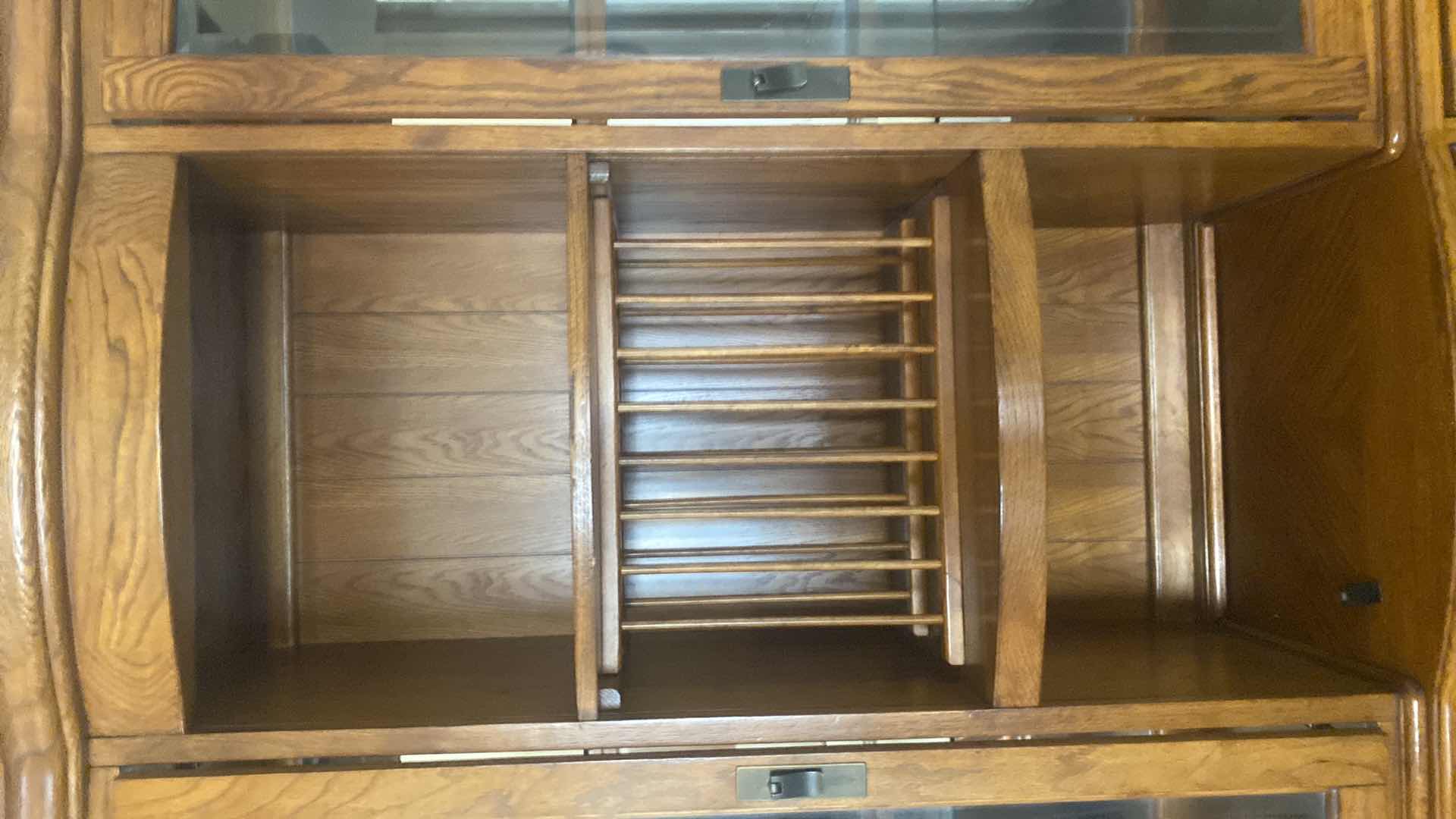 Photo 1 of OAK SIDEBOARD WITH BEVELED GLASS DOORS & SHELF ON BOTTOM 56“ x 18“ H84”