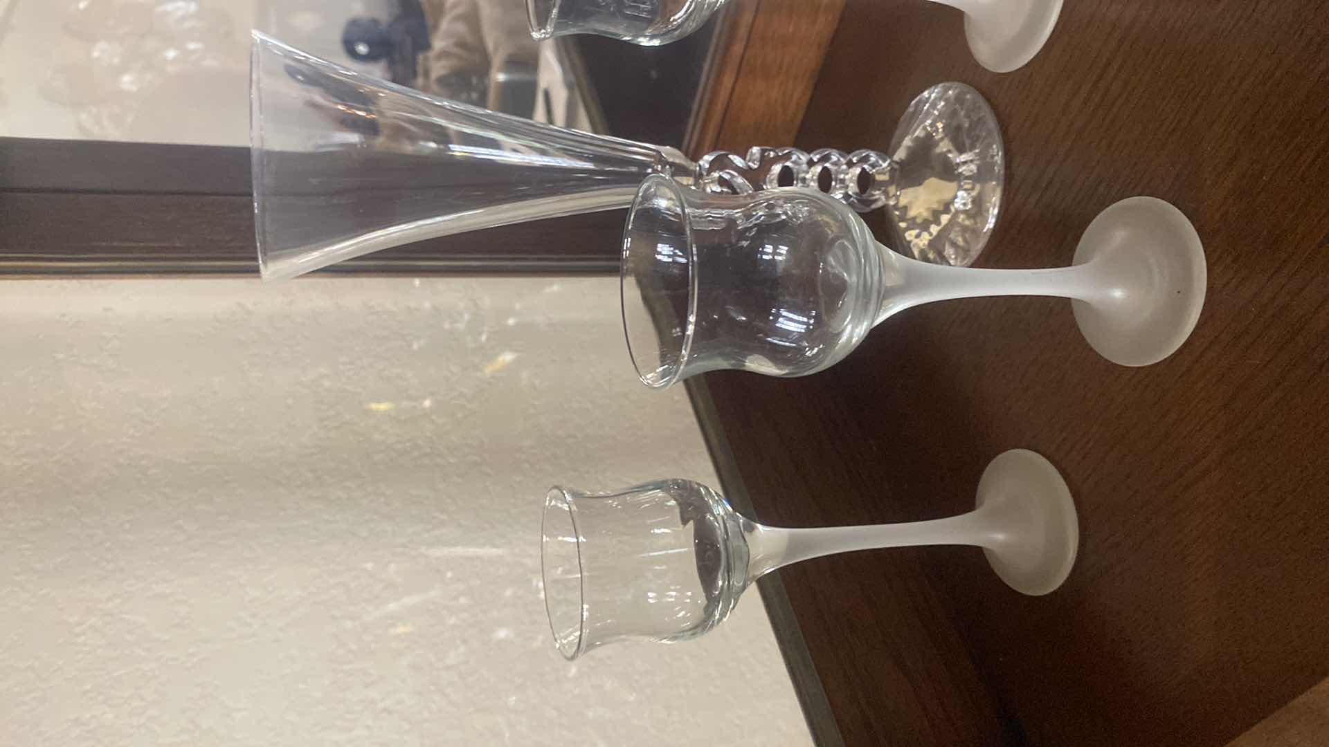 Photo 1 of AMBER GLASS PITCHER & 4 STEMWARE GLASSES & BELL