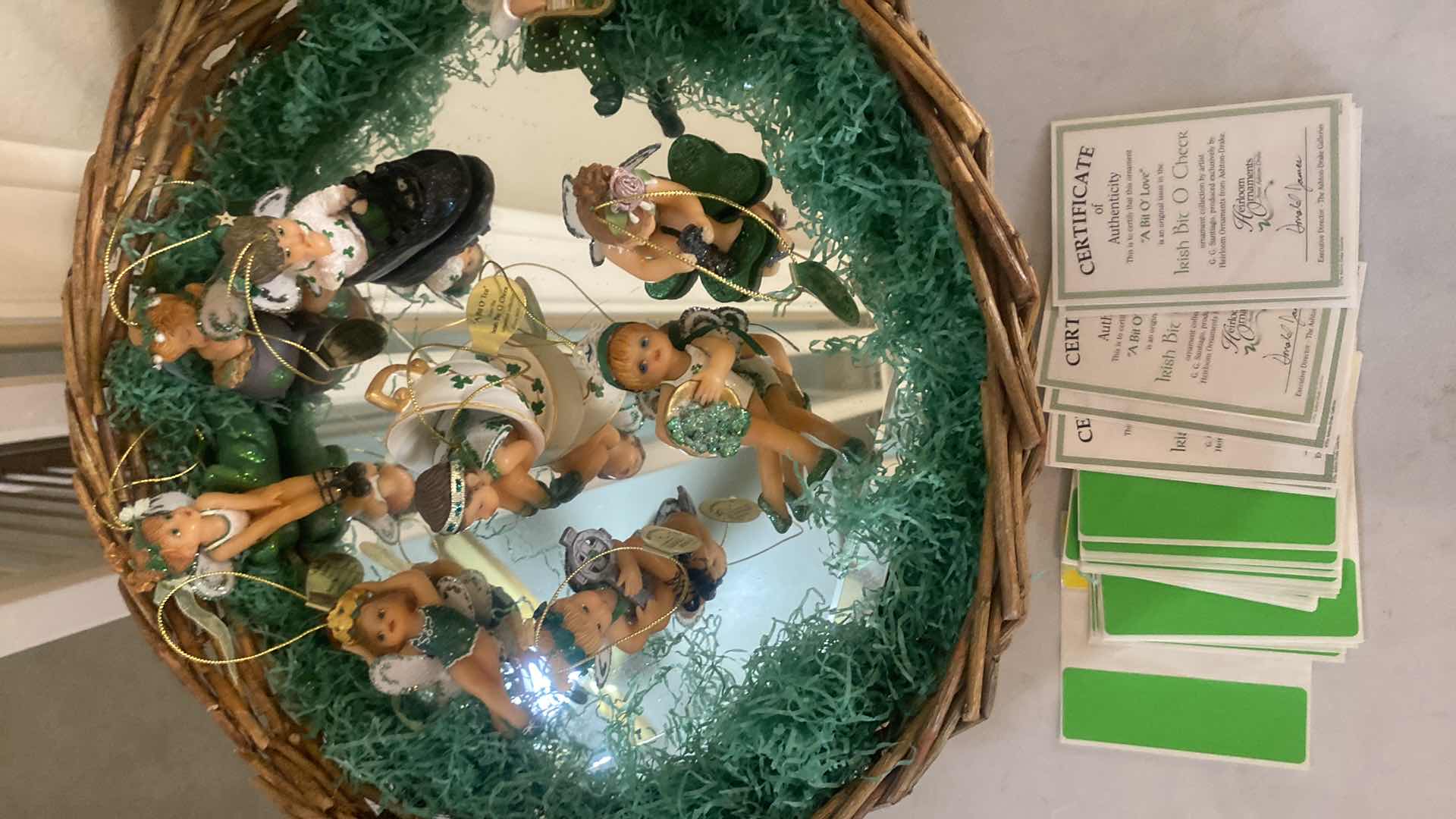 Photo 1 of BASKET WITH 9 IRISH HEIRLOOM ORNAMENTS WITH COA