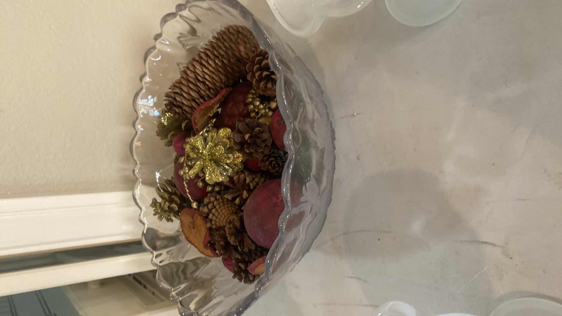 Photo 1 of GLASS BOWL 12” WITH POTPOURRI & 4 FROSTED GLASS DESSERT GLASSES