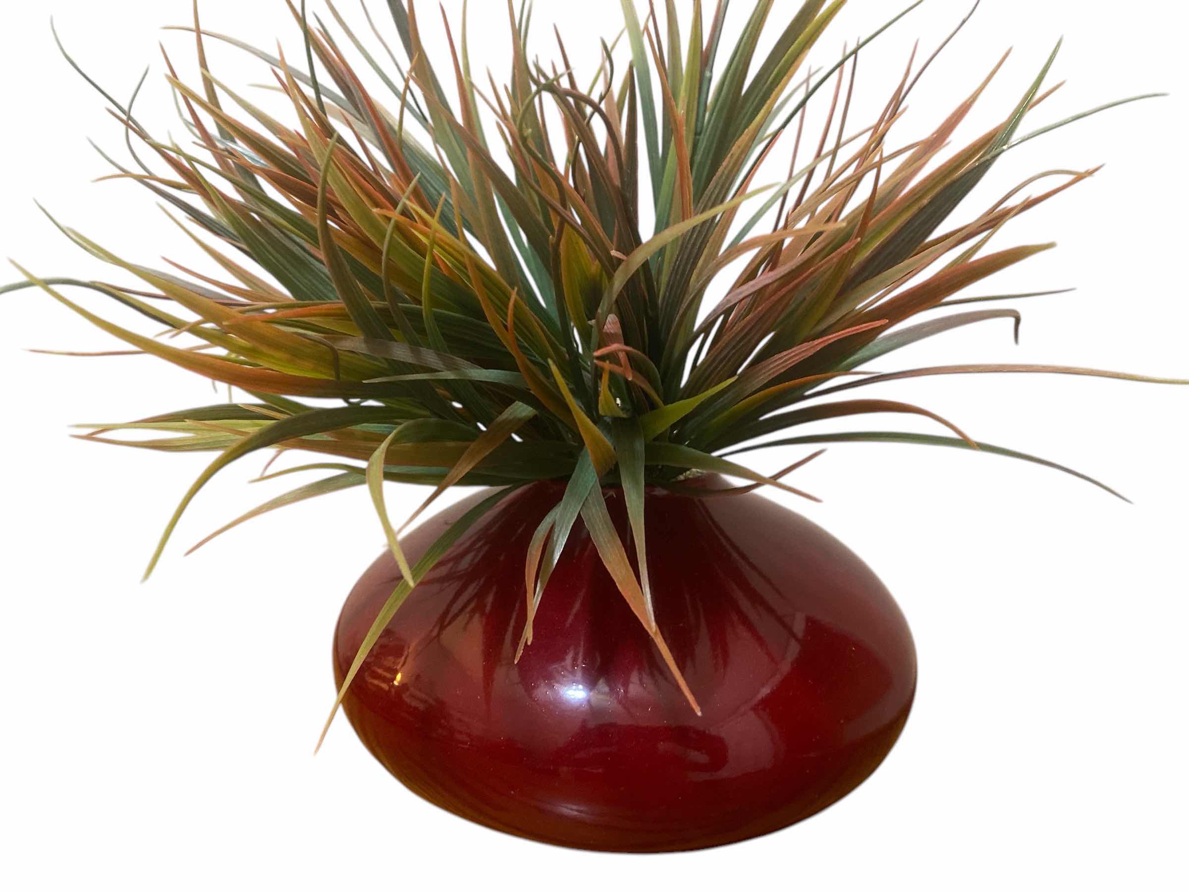 Photo 1 of RED CERAMIC VASE WITH FAUX PLANT OVERALL 9” x 14”
