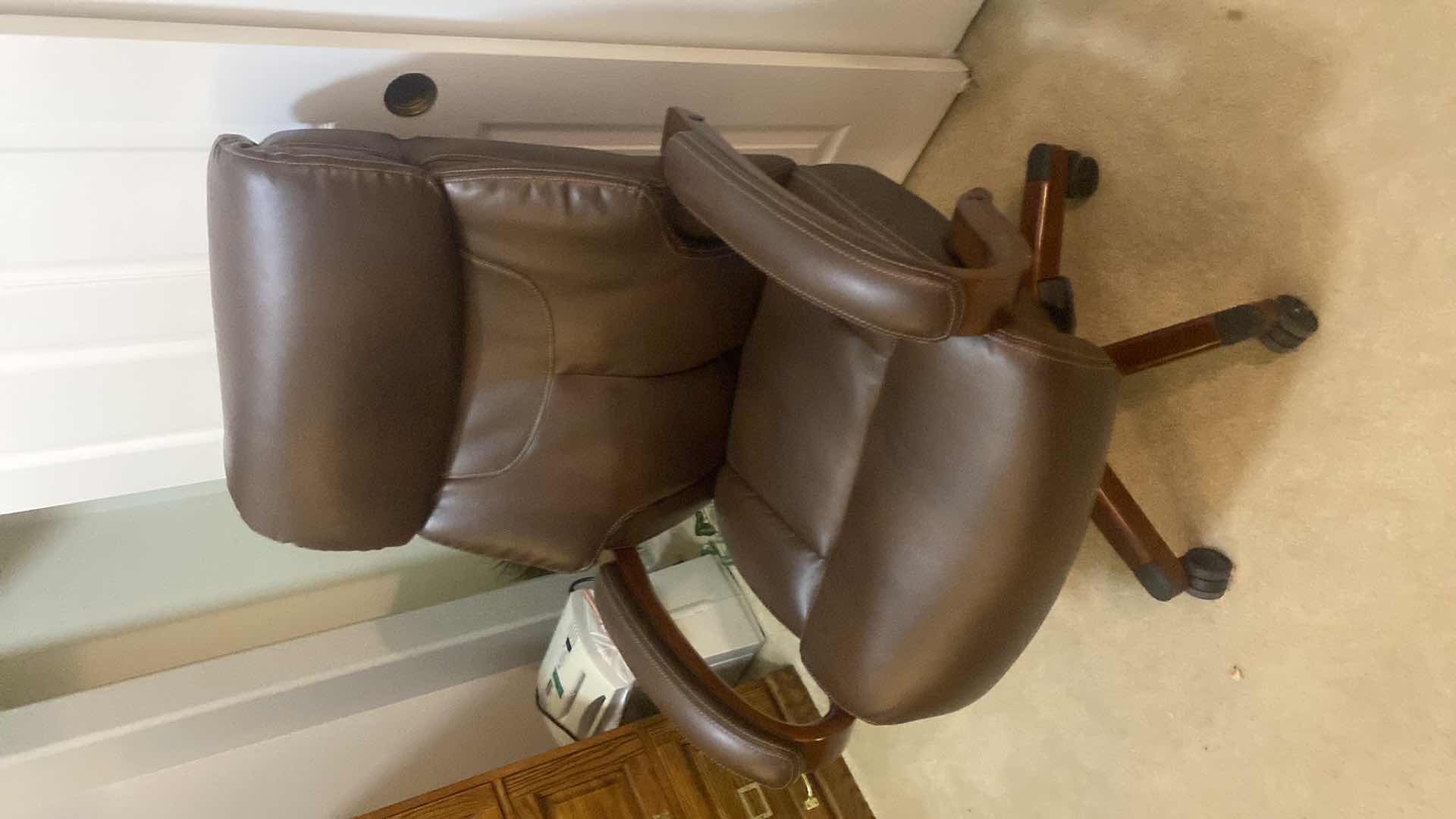 Photo 1 of LAZYBOY LIVING STYLE DARK BROWN EXECUTIVE ROLLING DESK CHAIR WITH WOOD TRIM & LEGS