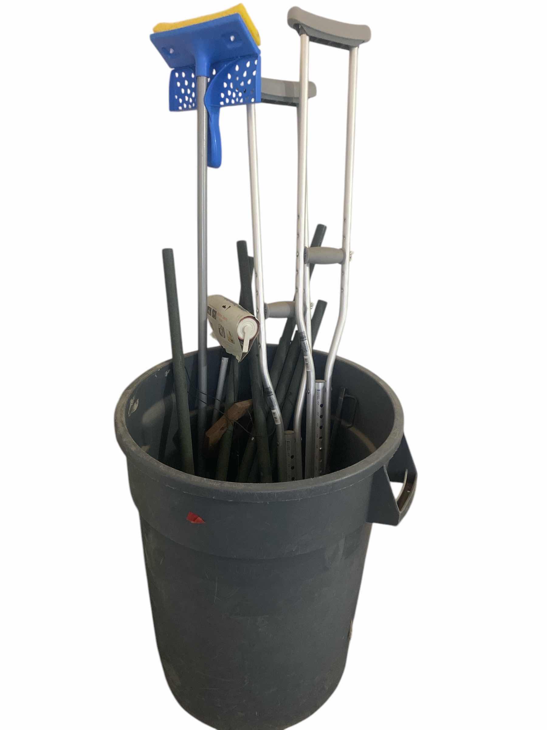 Photo 1 of TRASH CAN WITH CRUTCHES PAINT ROLLER ALUMINUM POLES