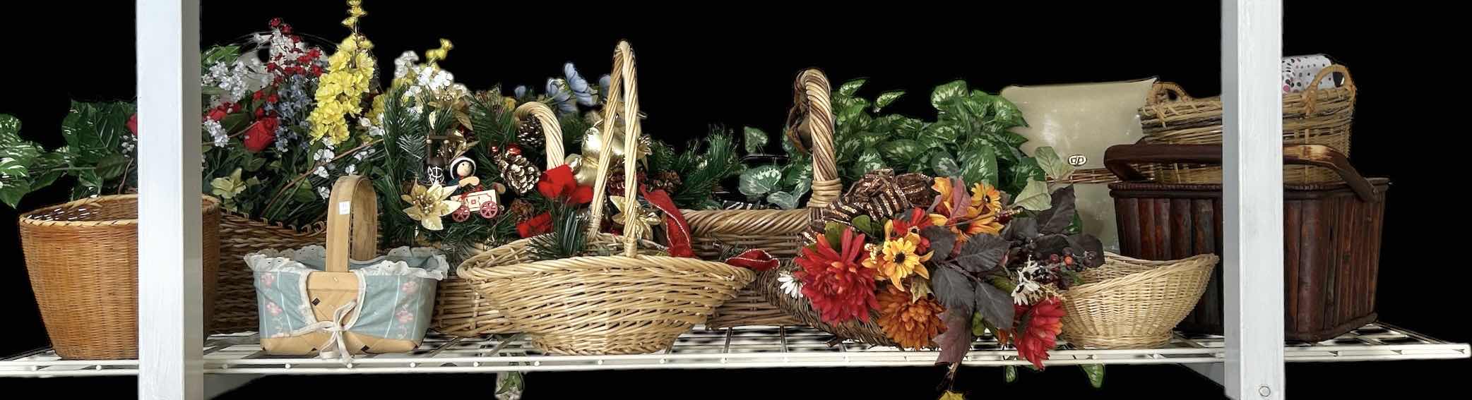 Photo 1 of SHELF OF BASKETS AND FAUX PLANTS