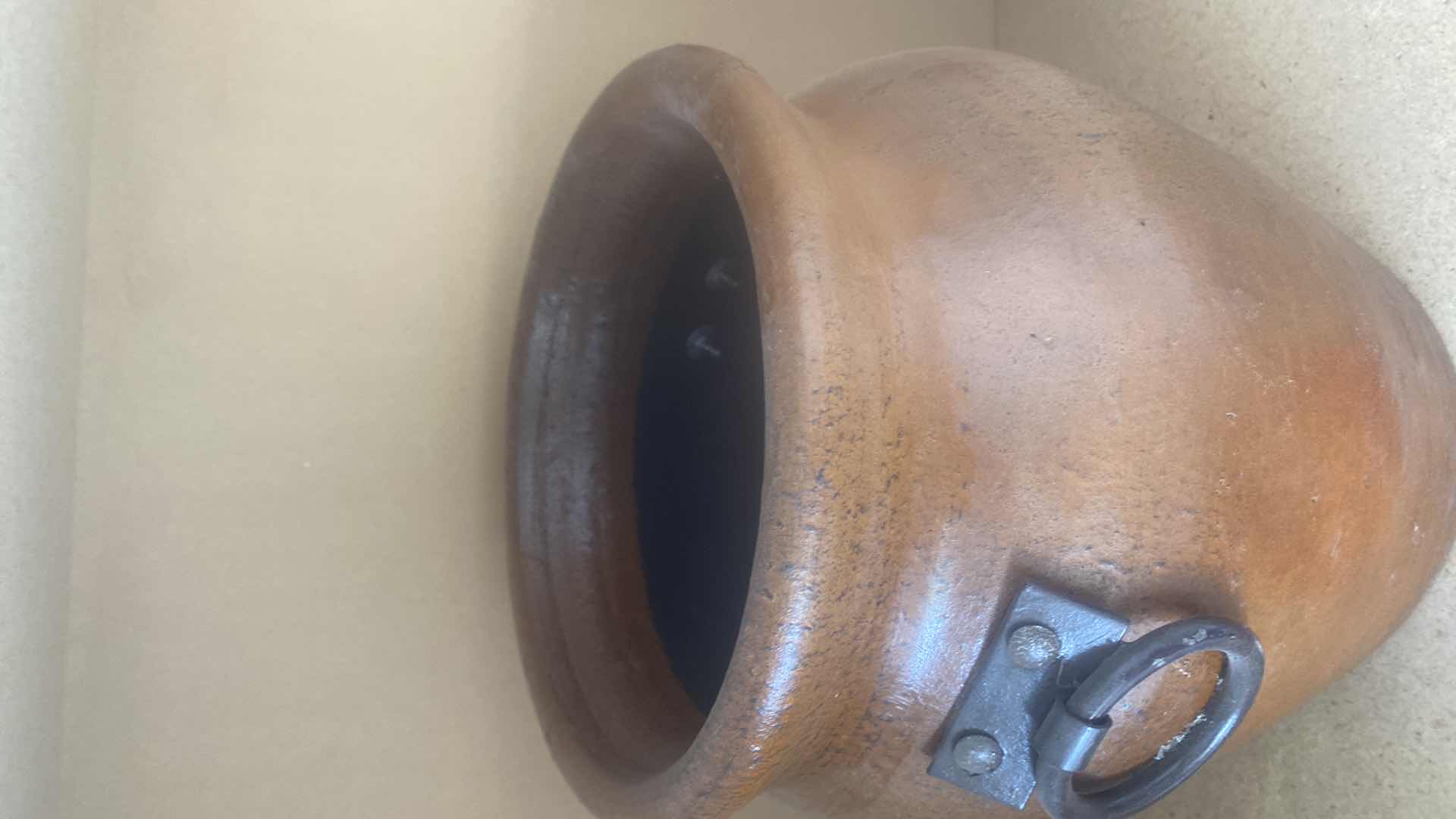 Photo 1 of POTTERY WITH METAL HANDLES 11” x 11”