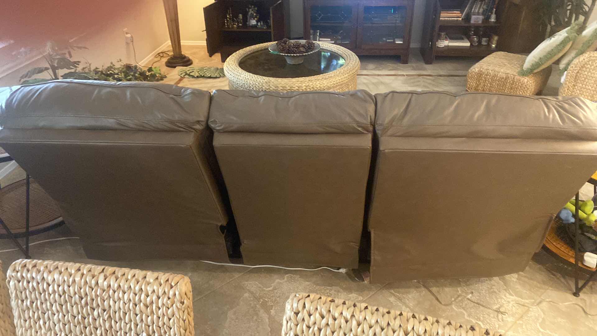 Photo 1 of 90” BROWN LEATHER BERKLINE 3 SEAT SOFA  ENDS RECLINE